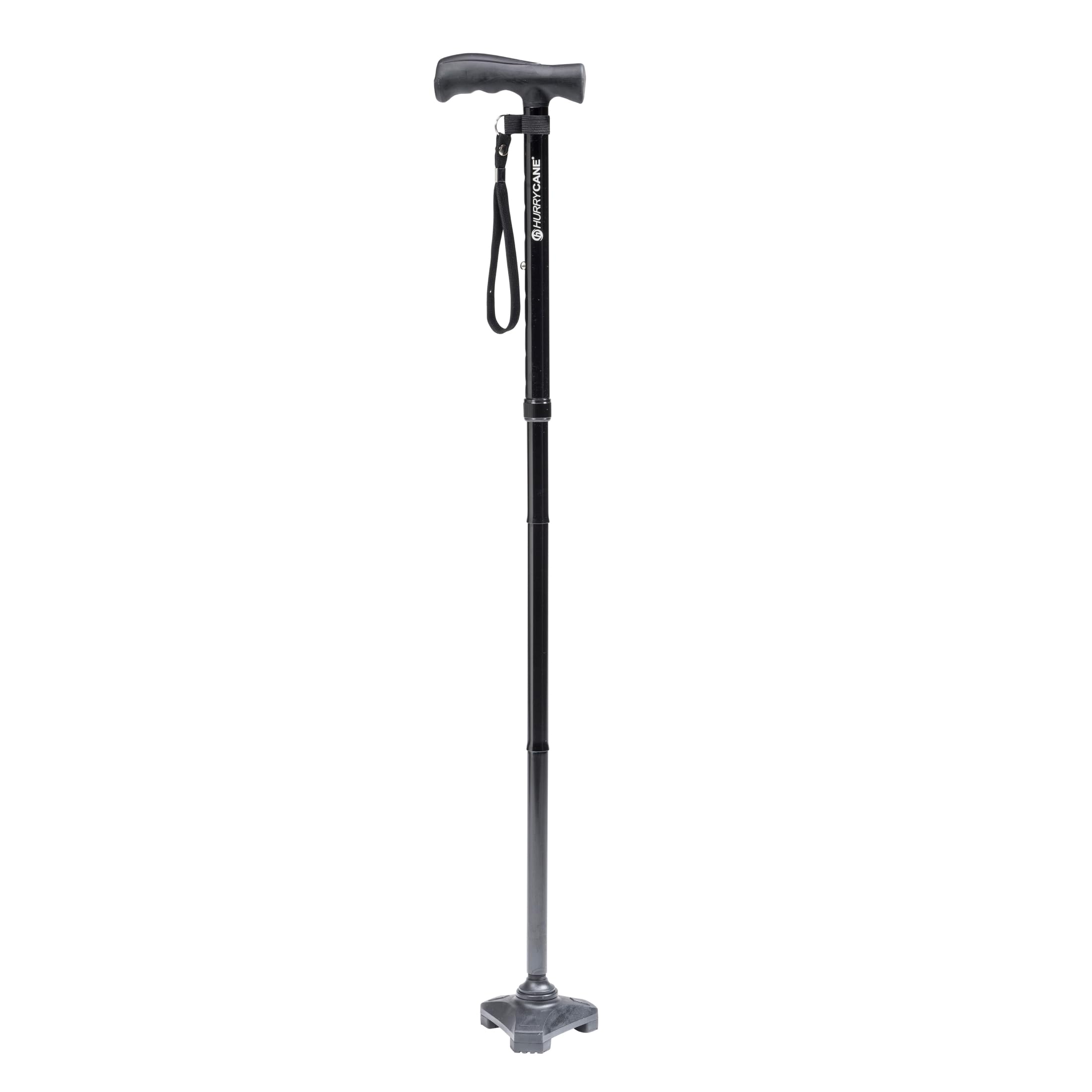 HurryCane Freedom Edition Foldable Walking Cane With T Handle - Enhanced Mobility Support - Patented SteadiGrip Base - Adjustable Height - Lightweight Foldable Design - Black