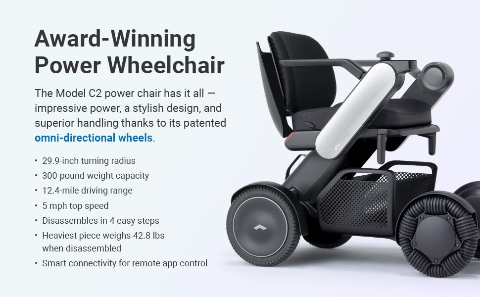 WHILL Model C2 Portable Power Chair (Black, 20" Wide Seat)