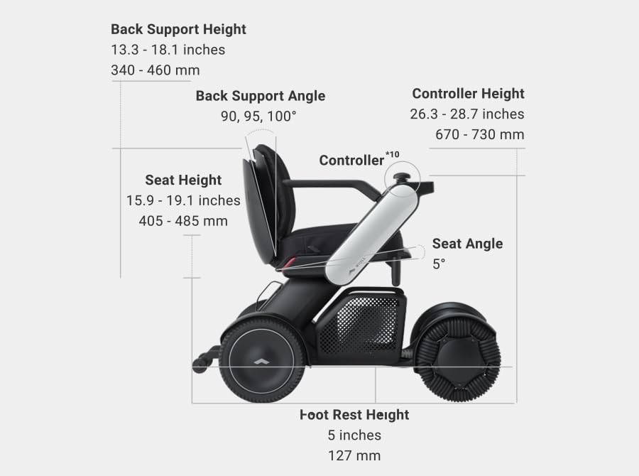 WHILL Model C2 Portable Power Chair (Black, 20" Wide Seat)