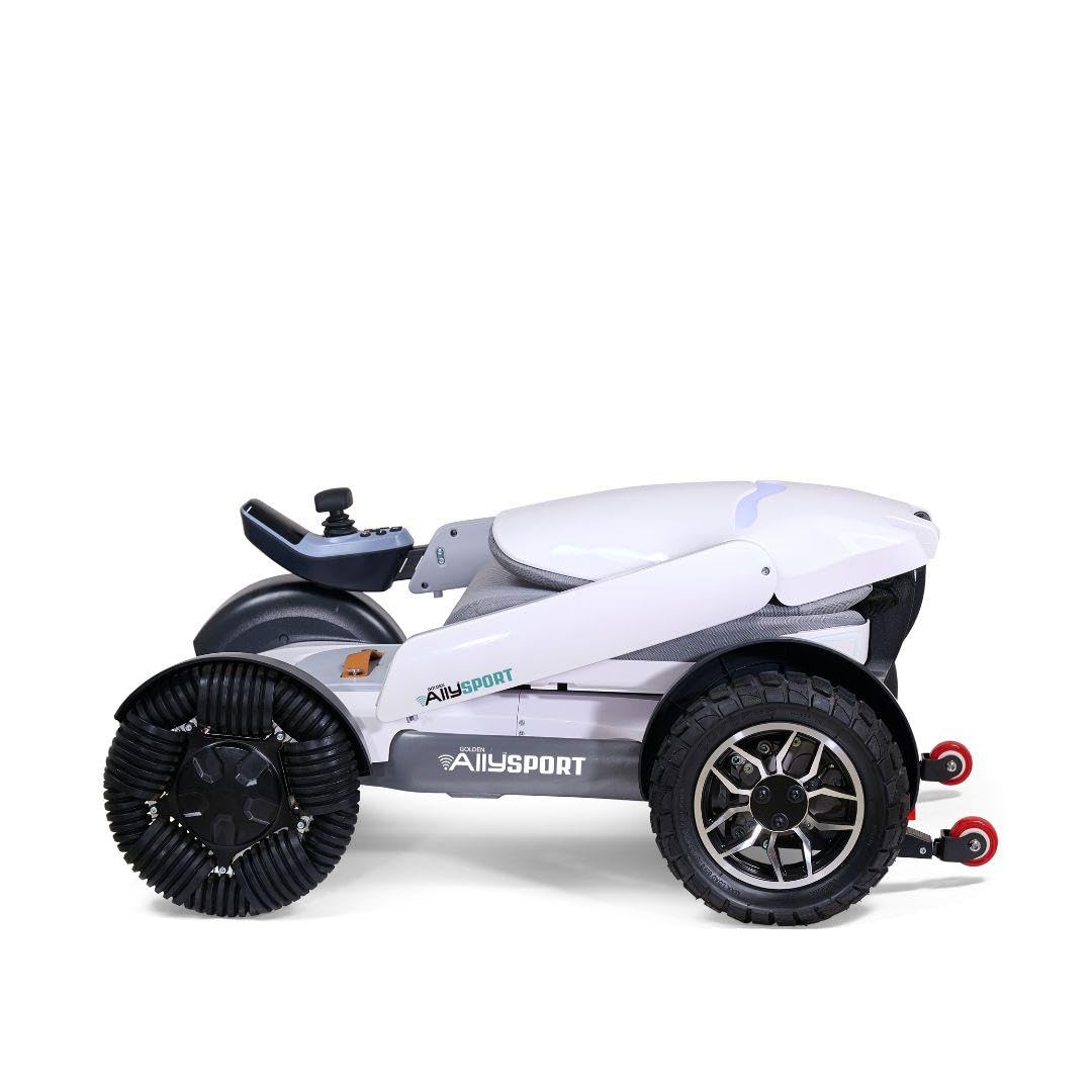 Golden Technologies Ally Sport - Automatic Folding Power Wheelchair w/ 10" Omni-Directional Front Wheels - Airline Approved - Suspension - 30" Turning Radius - Smart Control App (White)