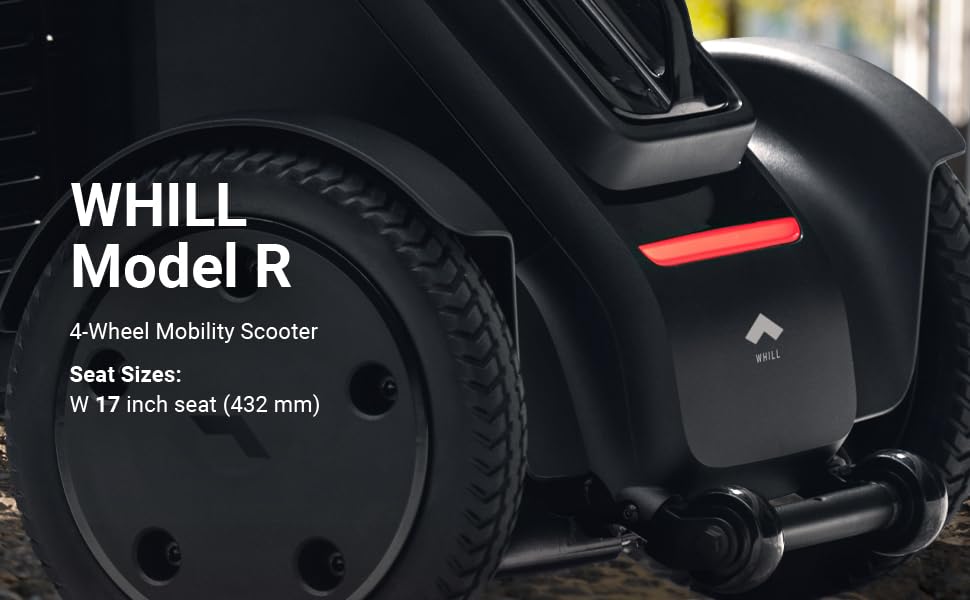 WHILL Model R 4-Wheel Scooter - White, Portable, Electric, Li-ion Battery, 300 LB Weight Capacity, Air Travel Friendly, 4-Point Suspension w/Stabilization Technology. Zero Turn