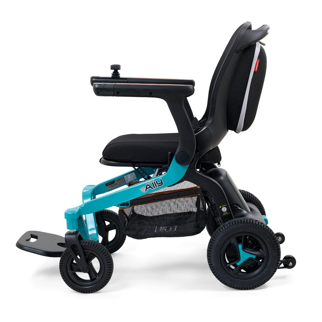 Golden Technologies Golden Ally Manual Folding Power Wheelchair - Memory Foam Seat - USB Port - Removable Lithium Battery - Smart Control Mobile App - Airline Approved - 56 lbs. Total (Teal)