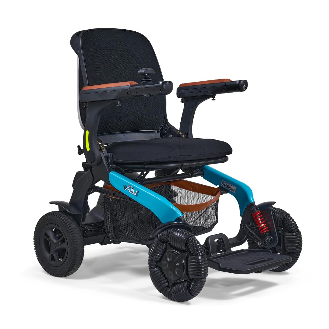 Golden Technologies Ally Pro Foldable Power Wheelchair w/ 10-inch Omni-Directional Front Wheels - Airline Approved - Suspension - 37" Turning Radius - Smart Control Mobile App (Teal)