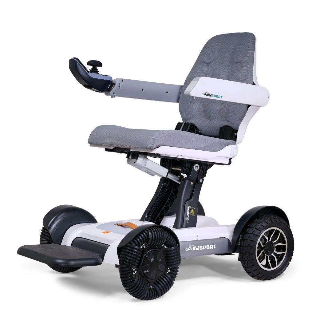 Golden Technologies Ally Sport - Automatic Folding Power Wheelchair w/ 10" Omni-Directional Front Wheels - Airline Approved - Suspension - 30" Turning Radius - Smart Control App (White)