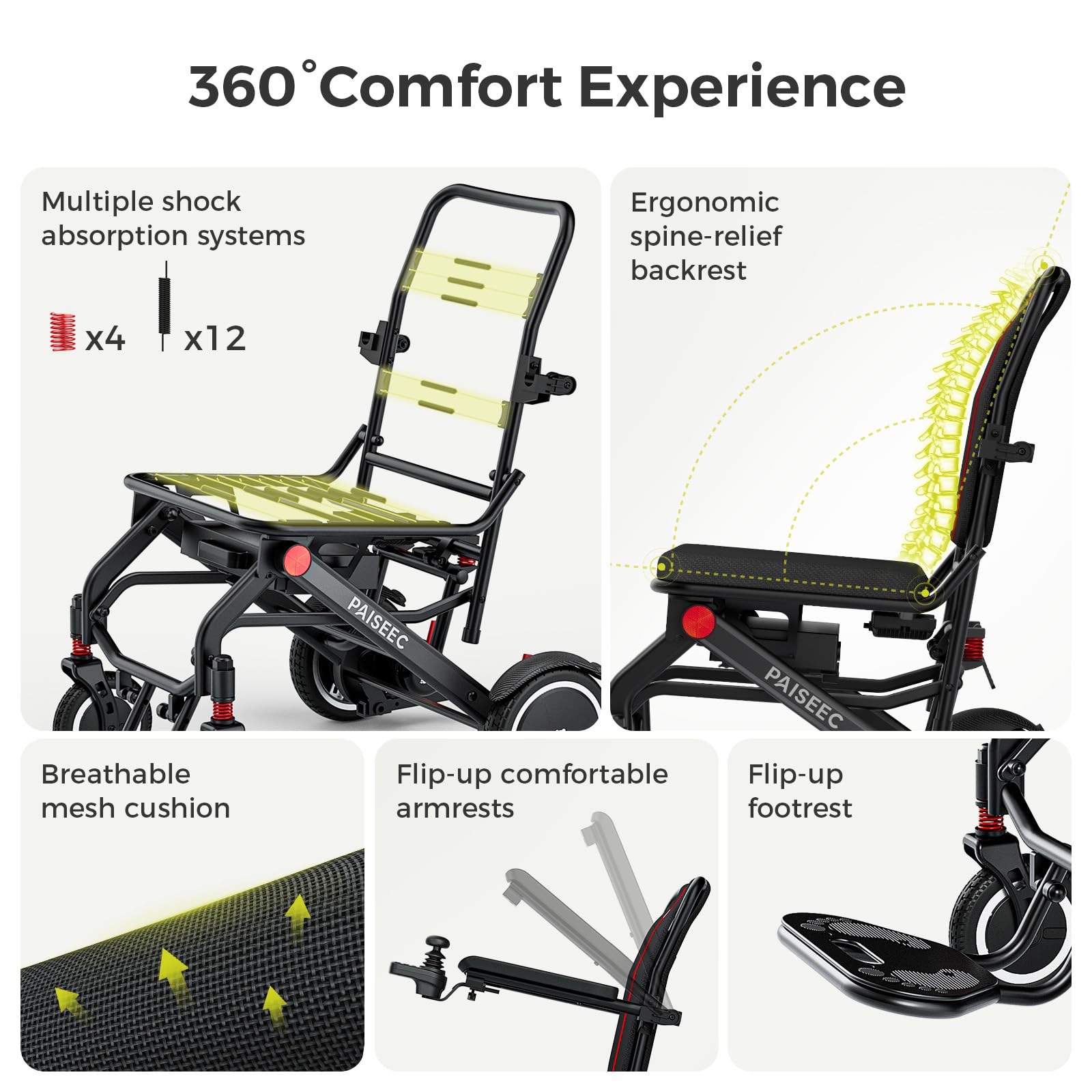 Paiseec Lightweight Electric Wheelchair Foldable, Only 32 lbs, Power Wheelchair for Adults/Seniors, Compact Electric Wheelchair for Travel, Airline Approved, Up to 11 Miles, Outdoor & Indoor