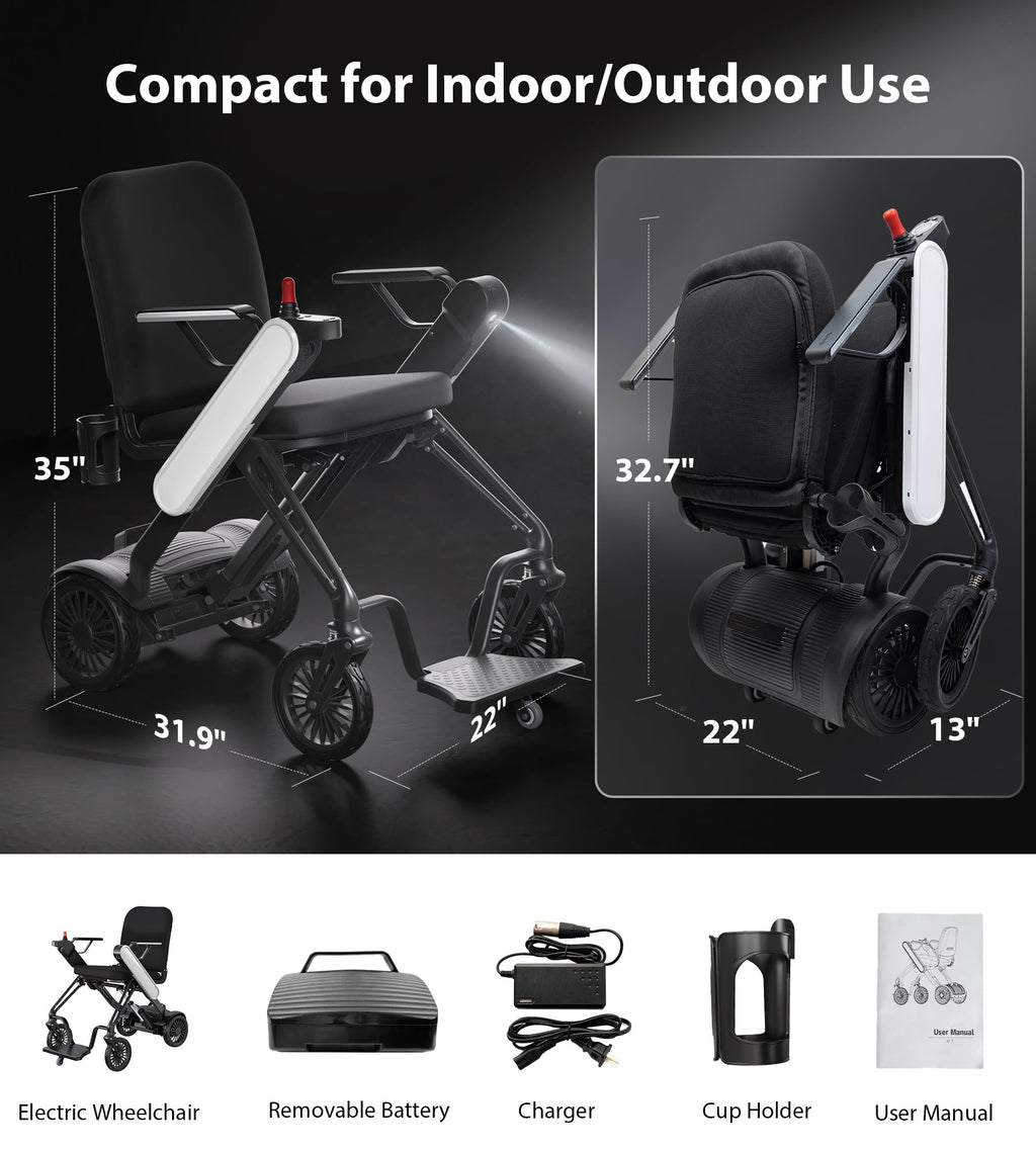 Goldseason Electric Wheelchair for Adults, Fully Automatic Folding & Unfolding, APP Bluetooth Remote Control, Ultra-Light Smart Powered Wheelchair Ideal for Seniors/Travelers (White)