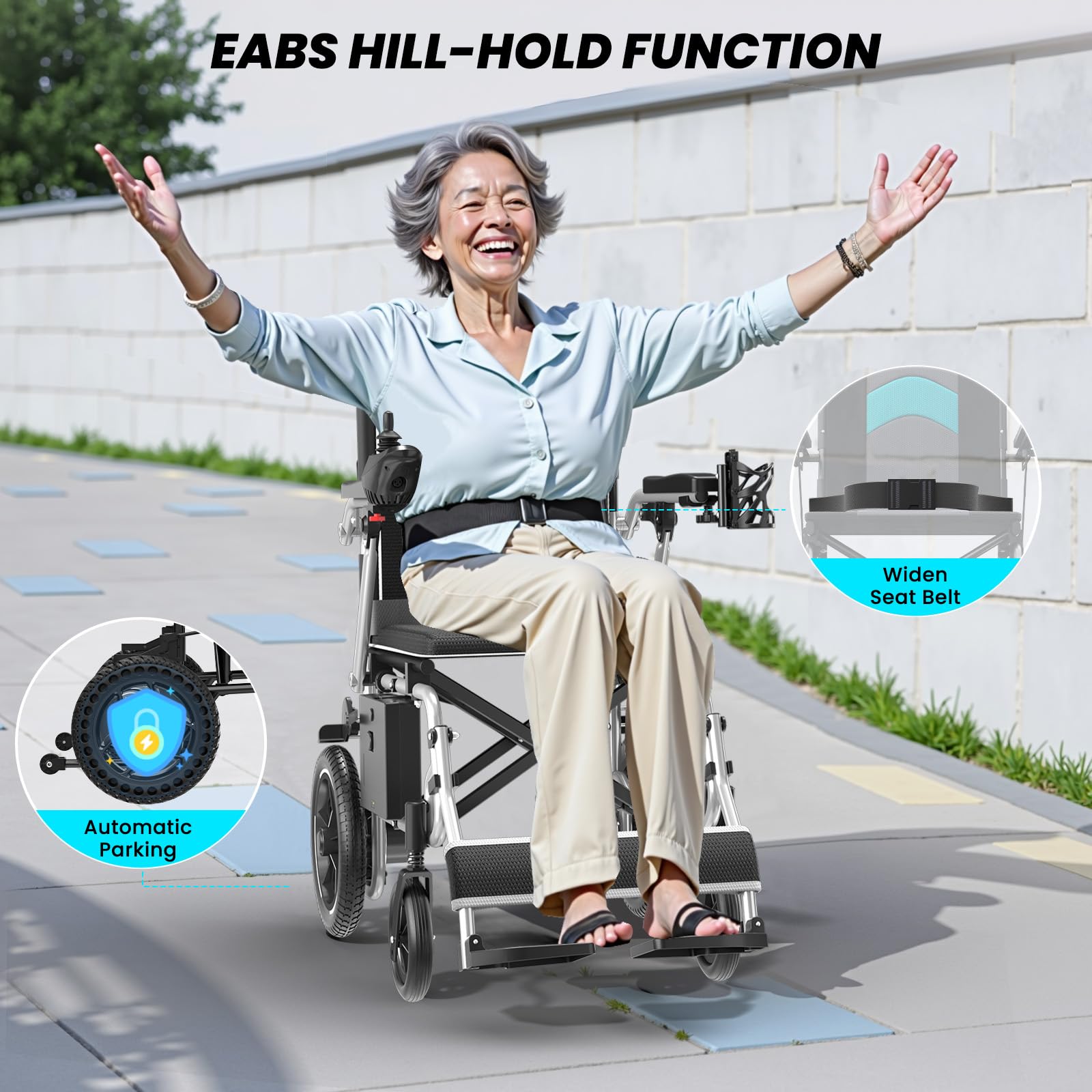 Lightweight Electric Wheelchair, 39lb Aluminum Motorized Power Wheelchair for Home, 15+ Miles Long Travel Range with Lithium Battery, All Terrain Foldable Wheelchair for Seniors Portable