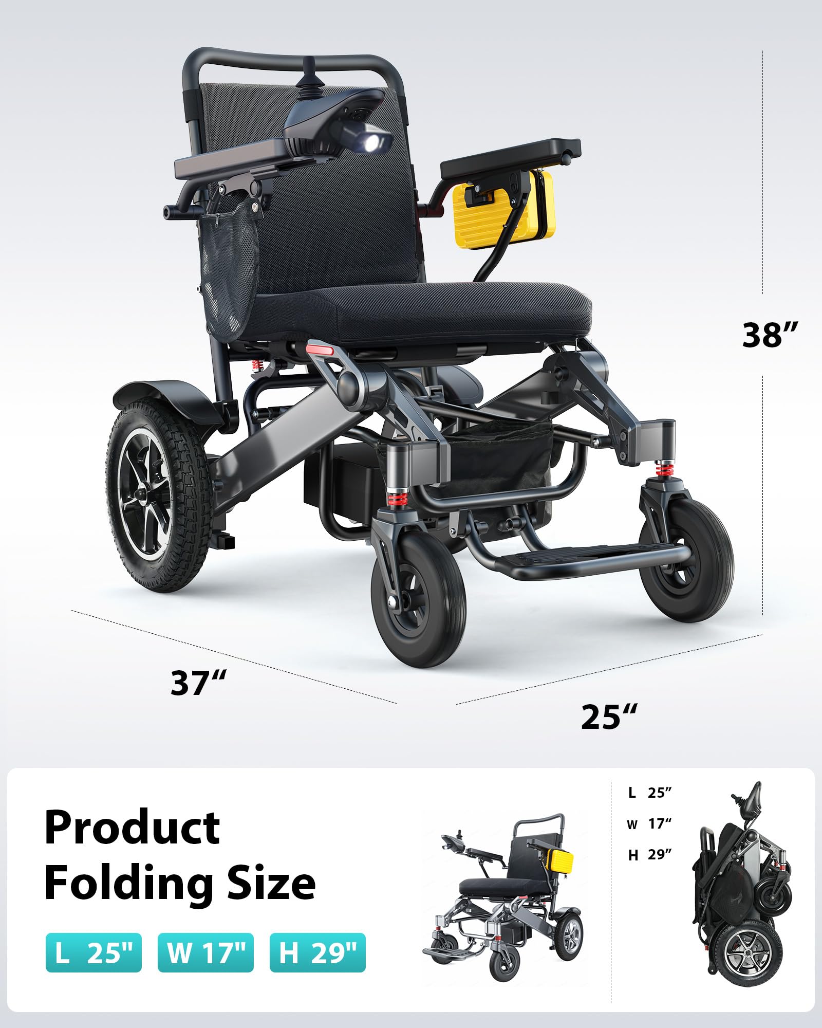 Goldseason 30 Miles Range Electric Wheelchairs for Adults - 500W Motor All Terrain Power Wheelchair with 13'' Large Tires, Support 400 lb Foldable Mobility Motorized Wheelchair for Seniors, Black