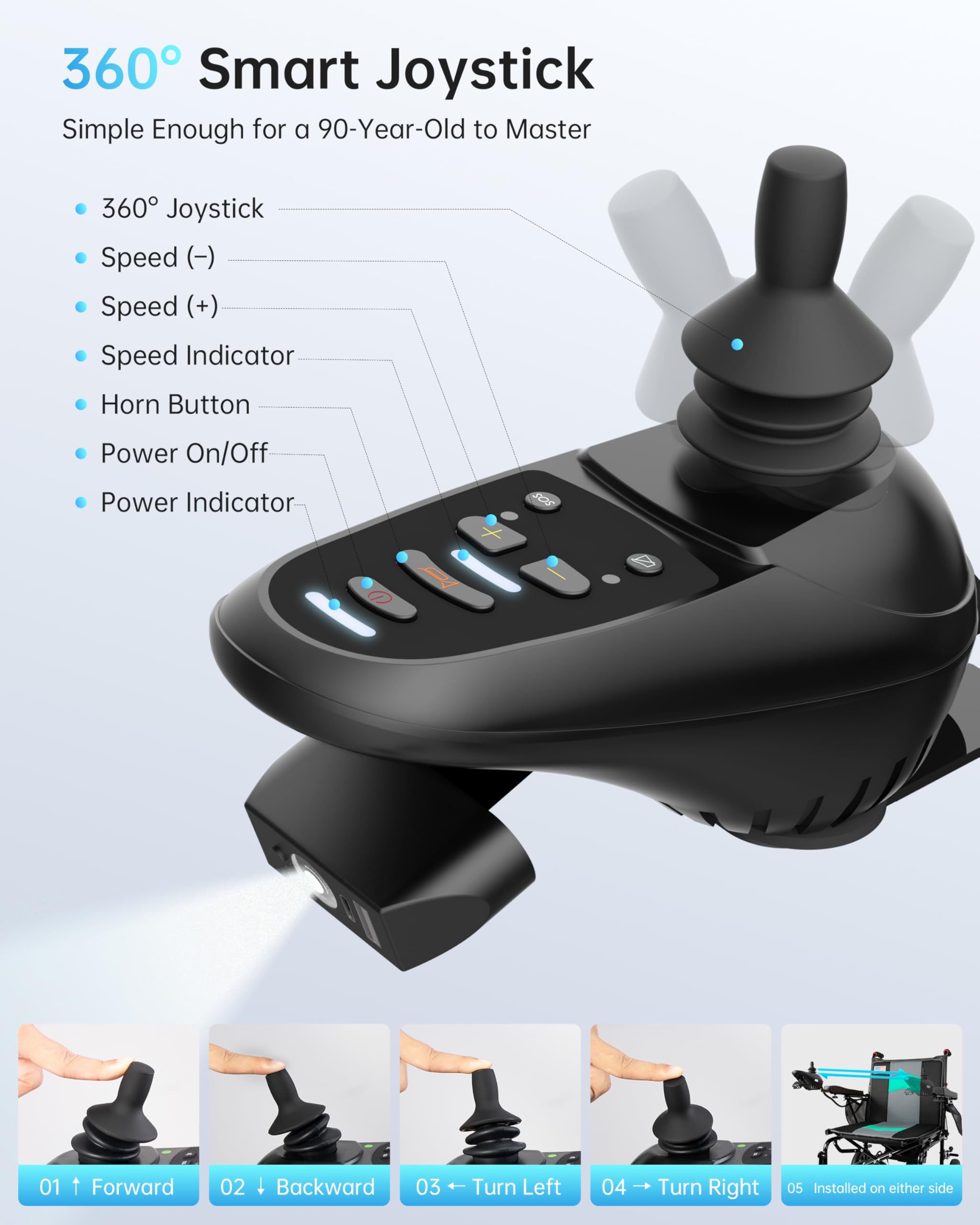 Goldseason 22" Wider Electric Wheelchairs for Adults - 15 Miles Range, 500W Foldable Lightweight Motorized Wheelchair with Large Tire, All-Terrain Power Wheelchair for Home/Outting/Travel(Blue)