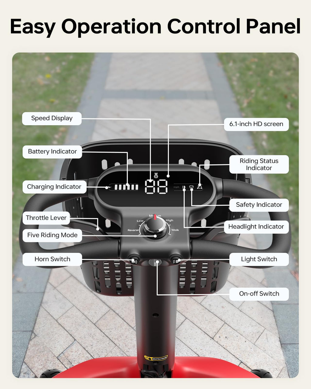 Paiseec Powered Mobility Scooter S3, Removable Battery Foldable Electric Scooter with AI Safety System, Folding Mobility Scooter for Adults Seniors, 25 Miles 6 MPH 300 lbs, All Terrain, Slope Safety
