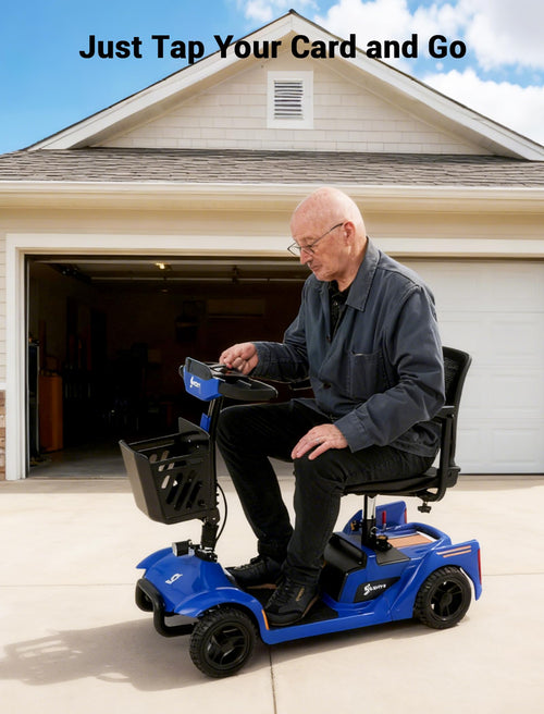 4 Wheel Mobility Scooter for Adults&Seniors, 15 Miles All-Terrain Foldable Portable Travel Electric Scooter Up to 300LBS, NFC One-Touch Unlock, Removable Battery, Rotating Seat