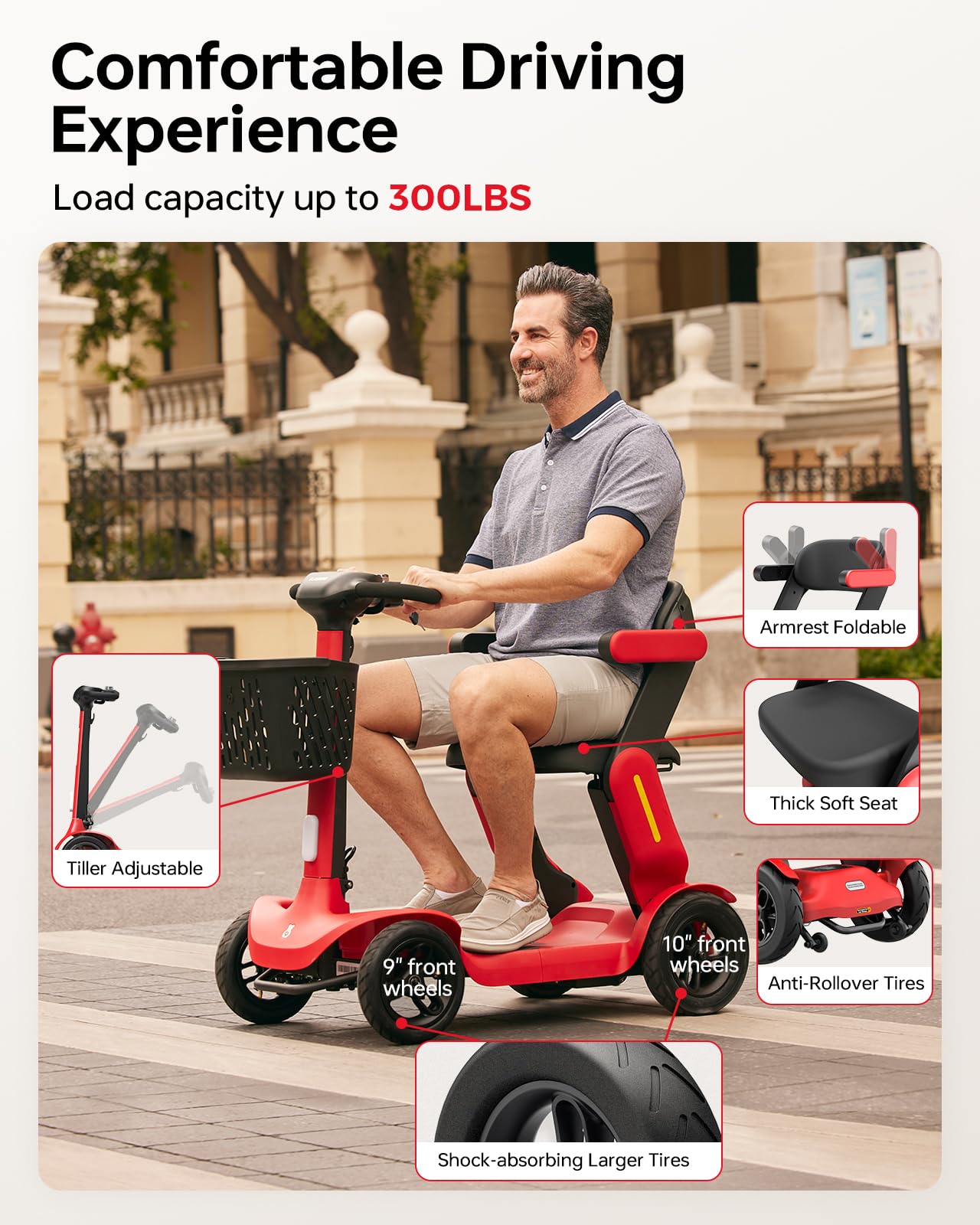 Paiseec Powered Mobility Scooter S3, Removable Battery Foldable Electric Scooter with AI Safety System, Folding Mobility Scooter for Adults Seniors, 25 Miles 6 MPH 300 lbs, All Terrain, Slope Safety