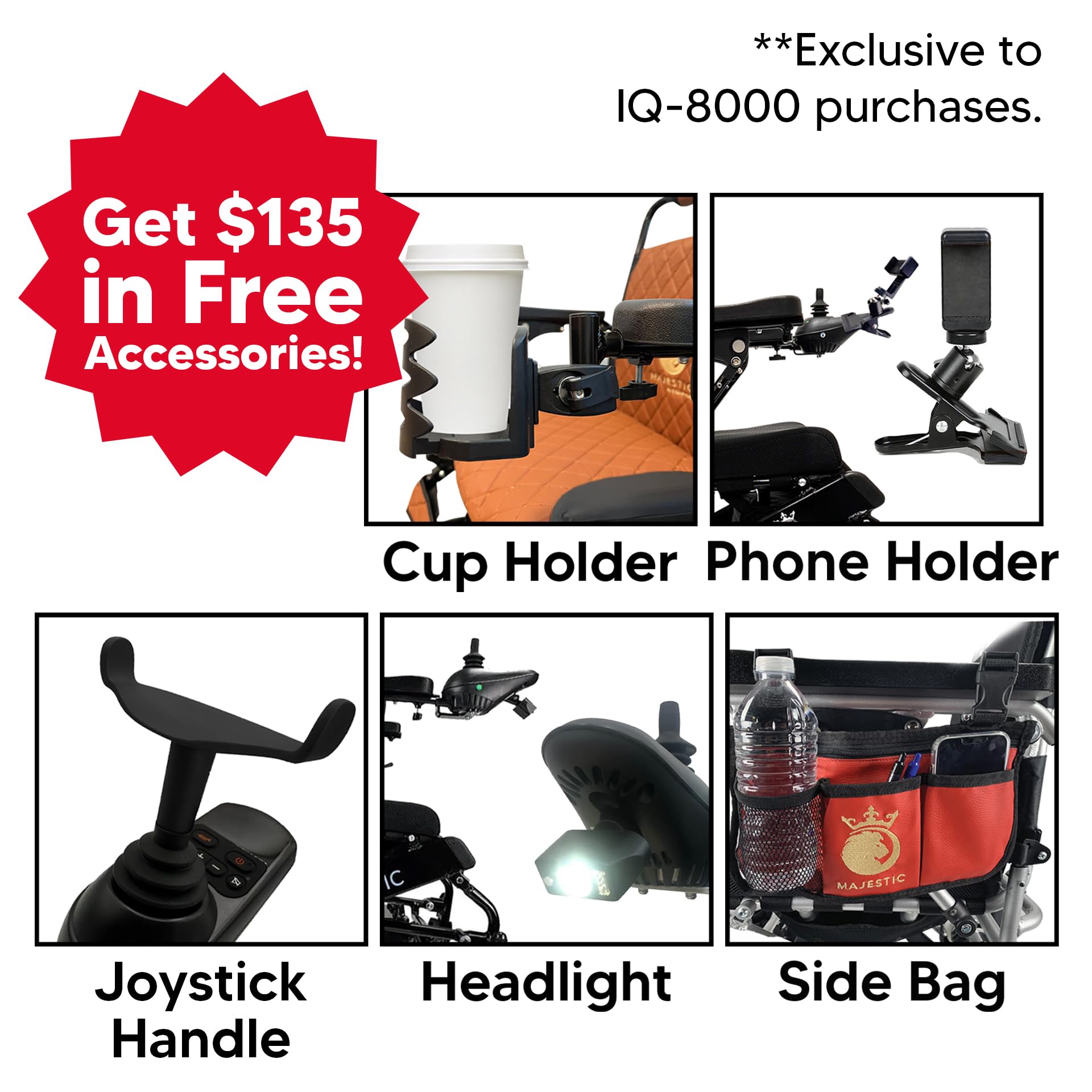 330 lbs Weight Capacity, Long Battery Range, Electric Wheelchairs for Adults, US Based Premium Customer Support, Remote Controlled Lightweight Wheel Chair for Seniors, IQ-8000 by Majestic