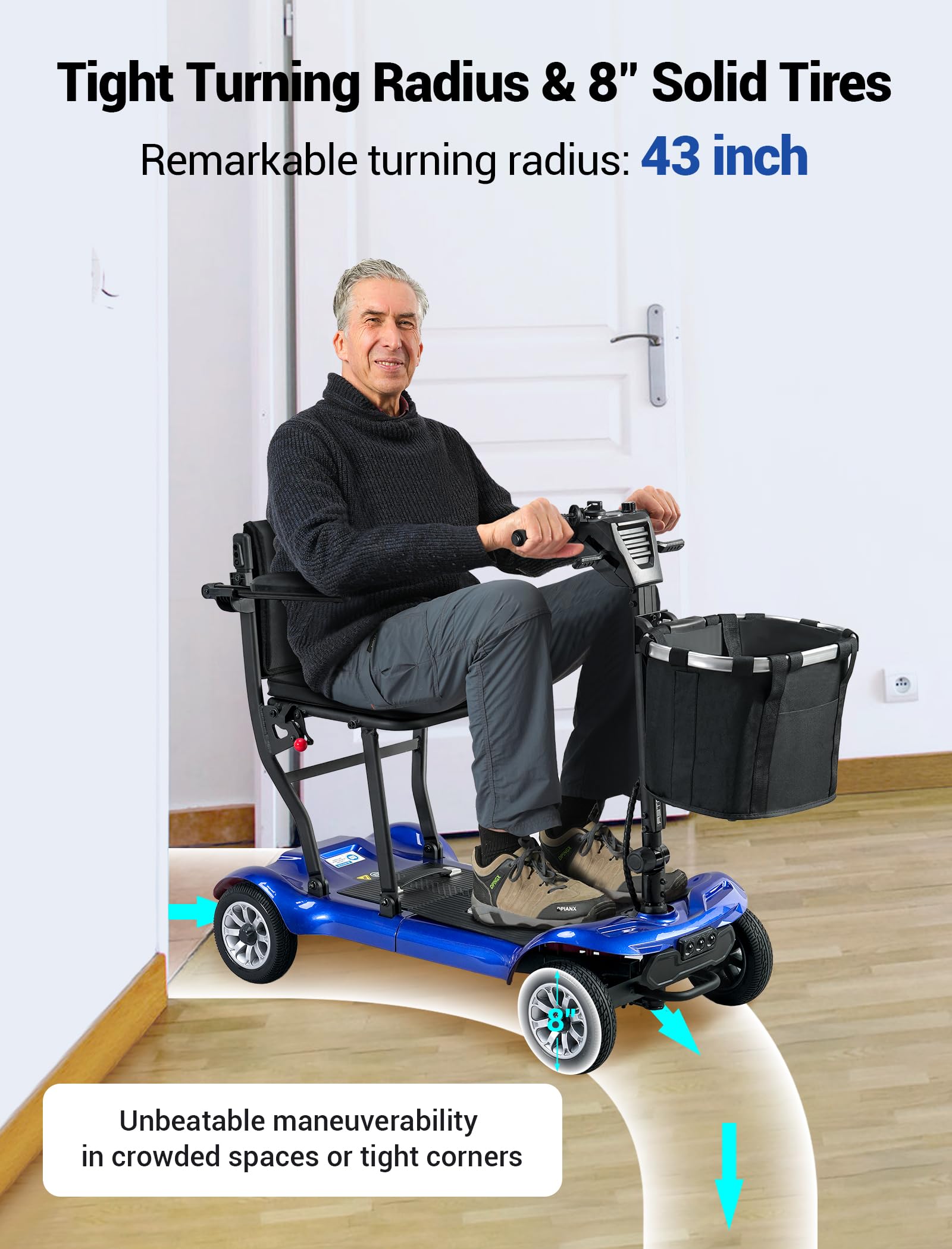 4 Wheel Mobility Scooter, Electric Mobility Scooter for Adults, Driving 22 Miles, Airlines Approved, Foldable Scooter w/249WH*2 Batteries Charger Under Seat Storage Dustproof Cover (Blue)