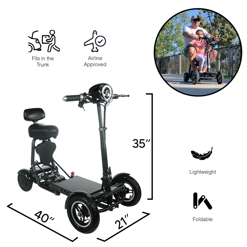 MAJESTIC BUVAN MS-3000 Electric Scooter for Adults, Foldable 4-Wheeler with 16 Miles Range, 12 mph Speed, Black, Modern Style