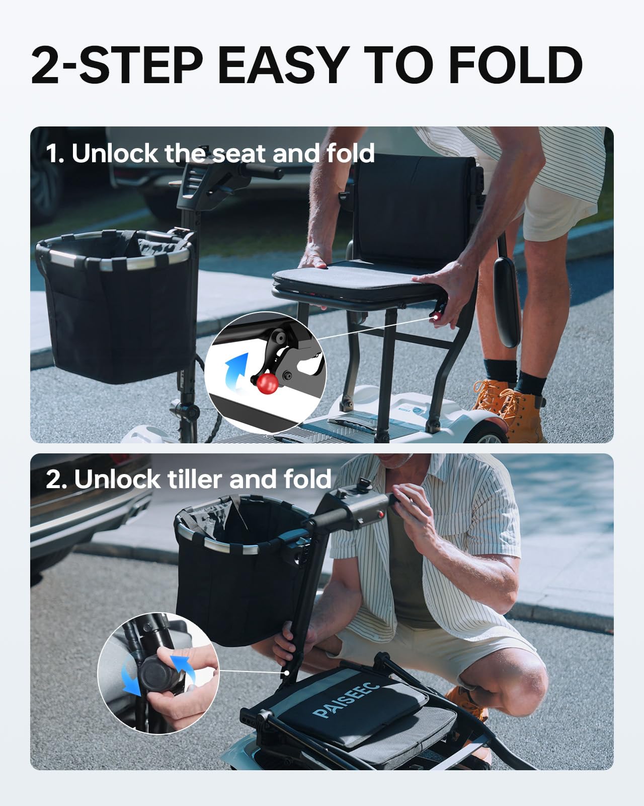 Mobility Scooter PAISEEC D3 Lightweight Mobility Scooter for Senior, 39.7 lbs Folding Mobility Scooters with 2 Batteries, All Terrain Travel Scooter up to 18.6 Miles Airline Approved Mobility Scooters