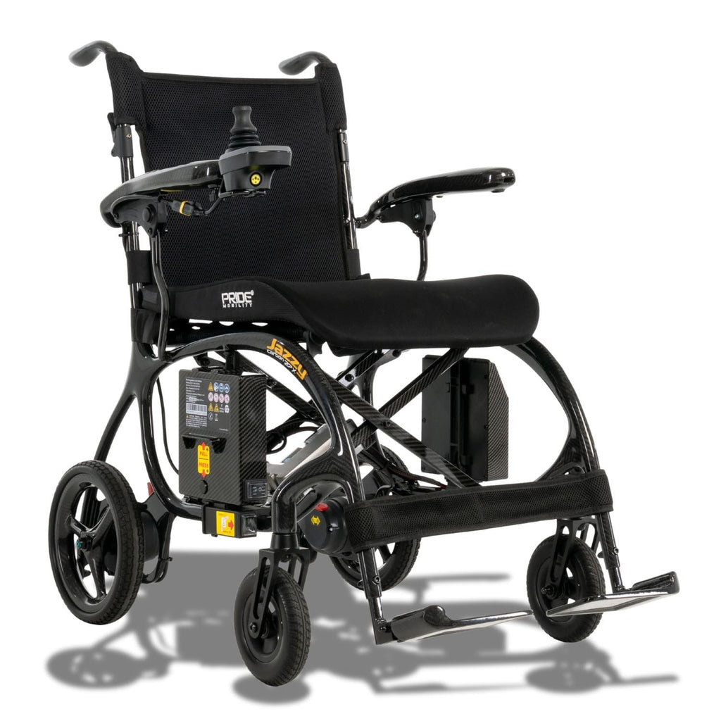 Pride Mobility Jazzy Carbon 27X Folding Travel Power Chair - 275 lb. Wt. Capacity, 3.7 mph, Lightweight Foldable Electric Wheelchair for Travel Seniors, Adults – 10Ah Airline-Approved Battery (Black)
