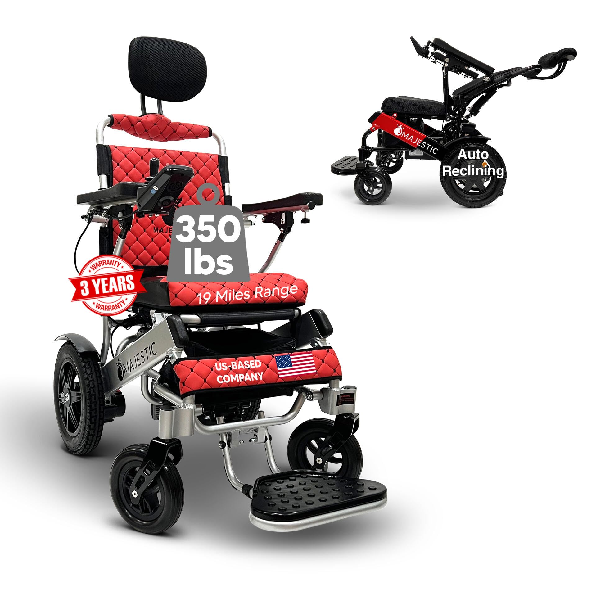 Auto Reclining Electric Wheelchair, 350 lbs Weight Capacity, 19 Miles Battery Range, Electric Wheelchairs for Adults, US Based Support, Remote Controlled Lightweight Wheel Chair, IQ-9000 by Majestic