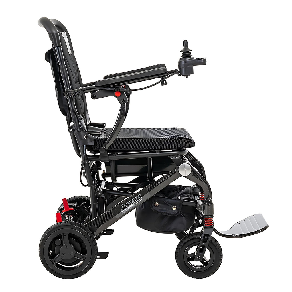 Pride Mobility Jazzy Carbon Power Chair - Electric Wheelchair for Adults, 300 Lbs Weight Capacity, 12 Ah Battery, Black, 17"x17" Black Foam Seat