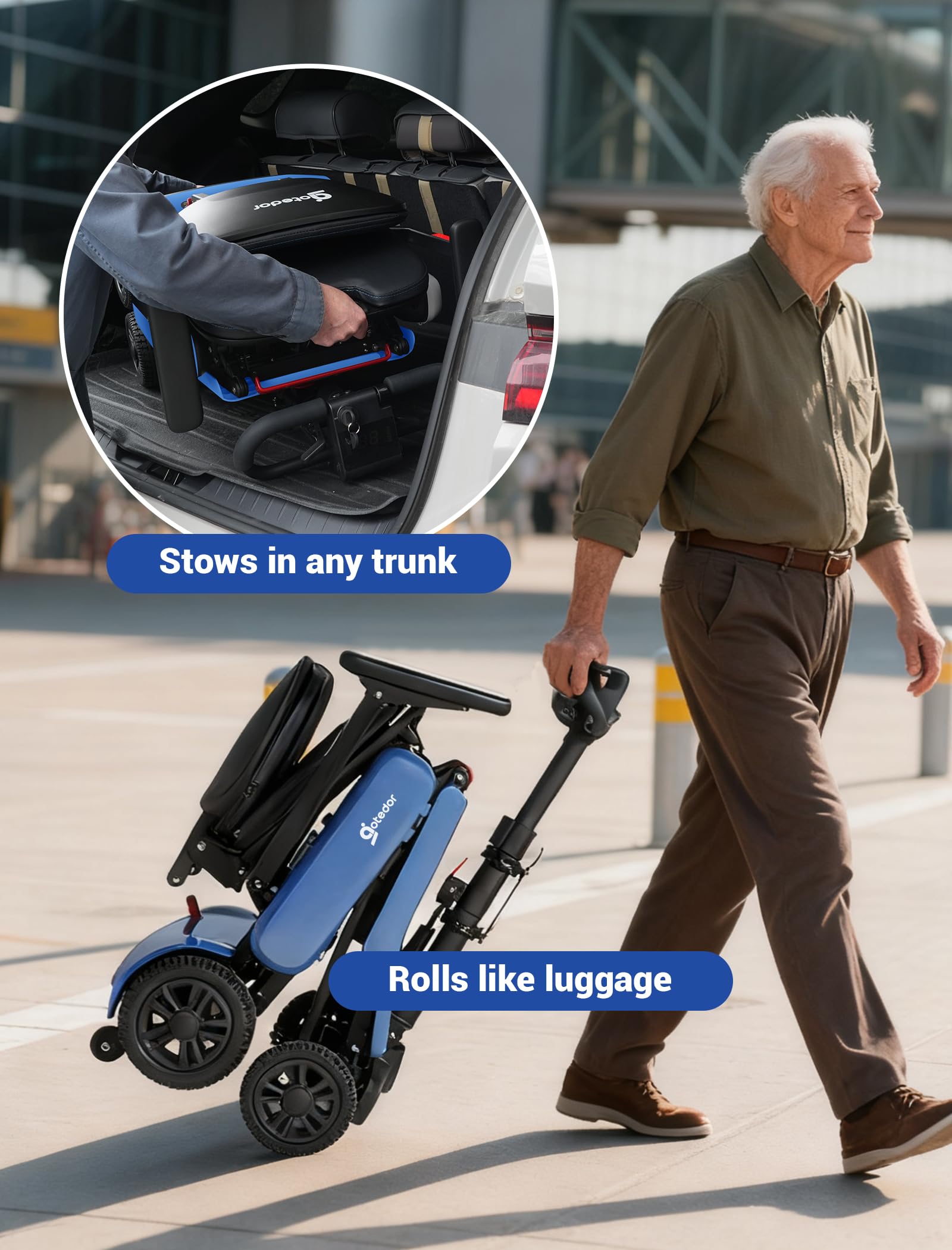 Aotedor Mobility Scooter for Seniors, 3 Batteries 18 Miles Long Range Mobility Scooter for Adults 46lb Lightweight Folding Electric Portable Scooter with Detachable Basket All-Terrain Airline Approved