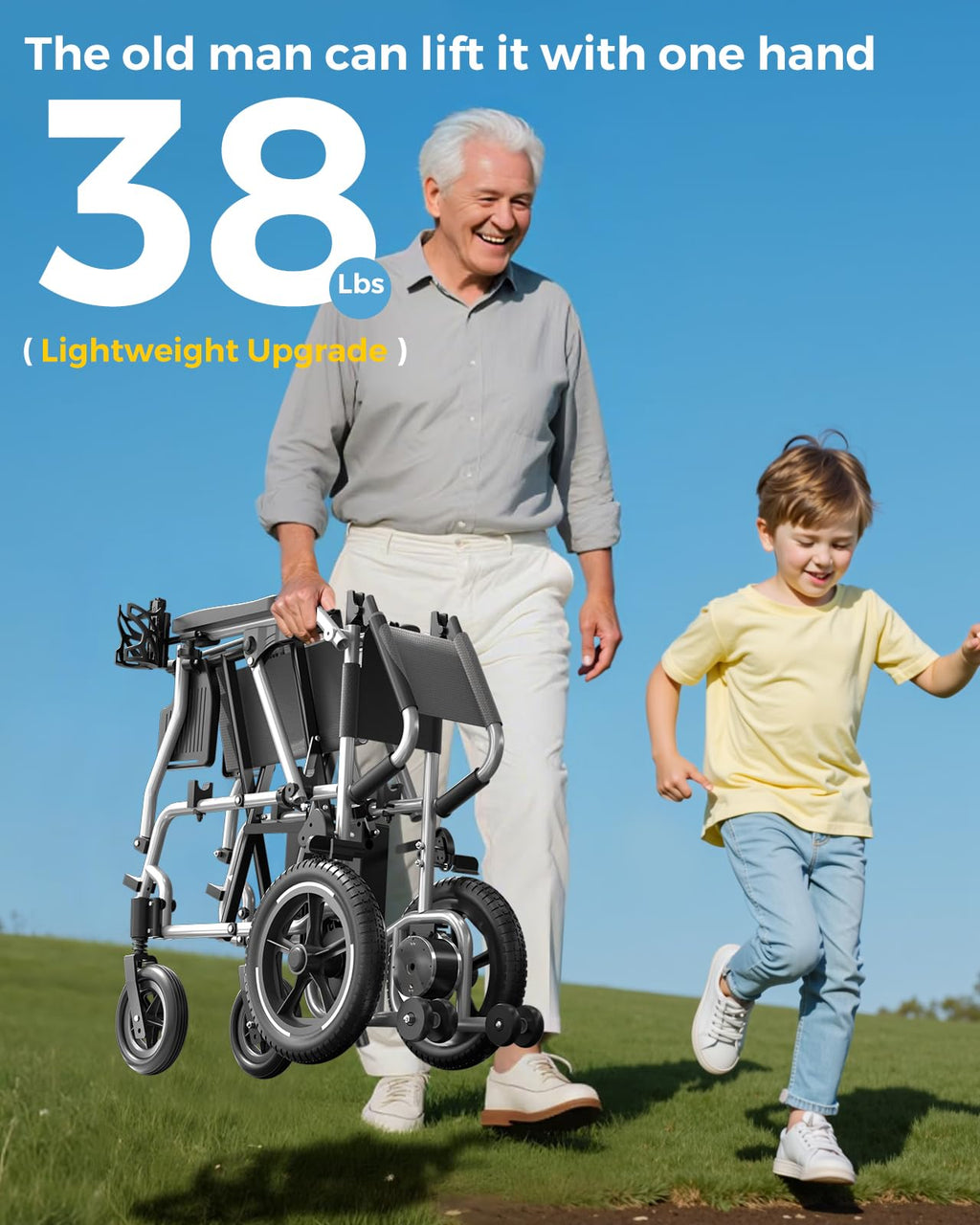 Electric Wheelchairs for Adults Lightweight Foldable, Only 38lbs, Removable Rechargeable Lithium Battery, Compact Wheelchair Electric, All Terrain Motorized Wheelchair for Seniors