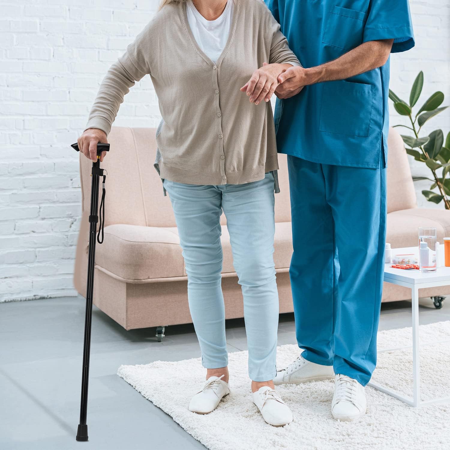 supregear Folding Cane, 5-Level Adjustable Height Walking Stick Lightweight Collapsible Portable Travel Cane with Wrist Strap and T Handle for Elderly Disabled Men Women, Black