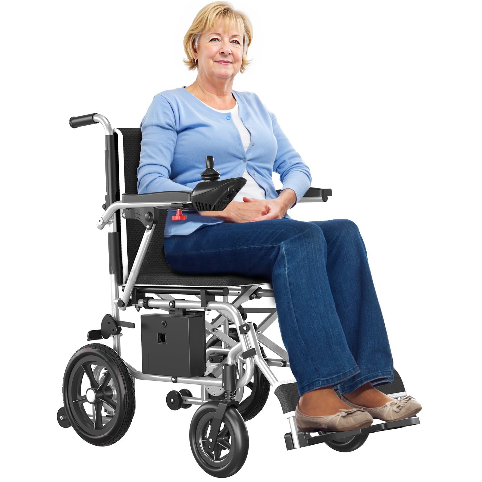 Lightweight Electric Wheelchair, 39lb Aluminum Motorized Power Wheelchair for Home, 15+ Miles Long Travel Range with Lithium Battery, All Terrain Foldable Wheelchair for Seniors Portable