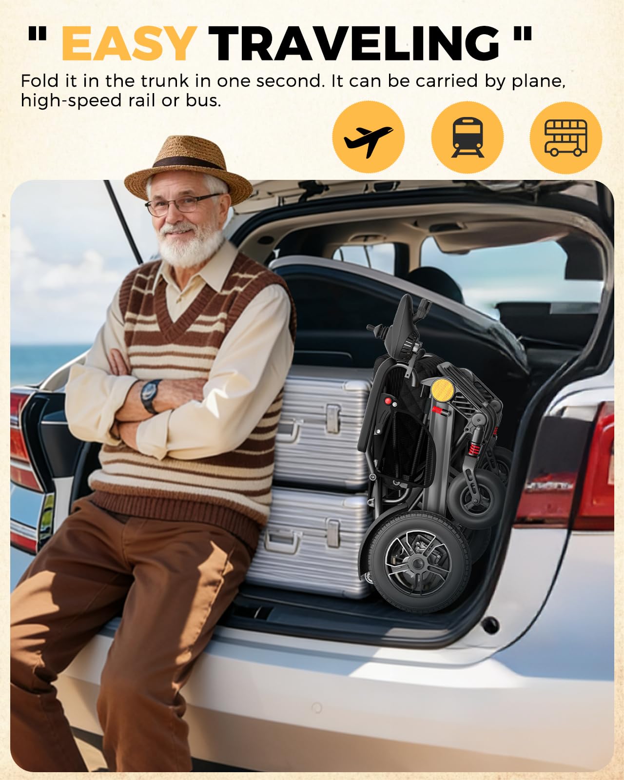 Electric Wheelchair for Adults, 25+ Miles Travel Range High Tech Electric Wheelchairs Support 350LB, 3 Seconds Folding Portable Wheelchair for Transport, All Terrain 500W Motorized Wheelchair