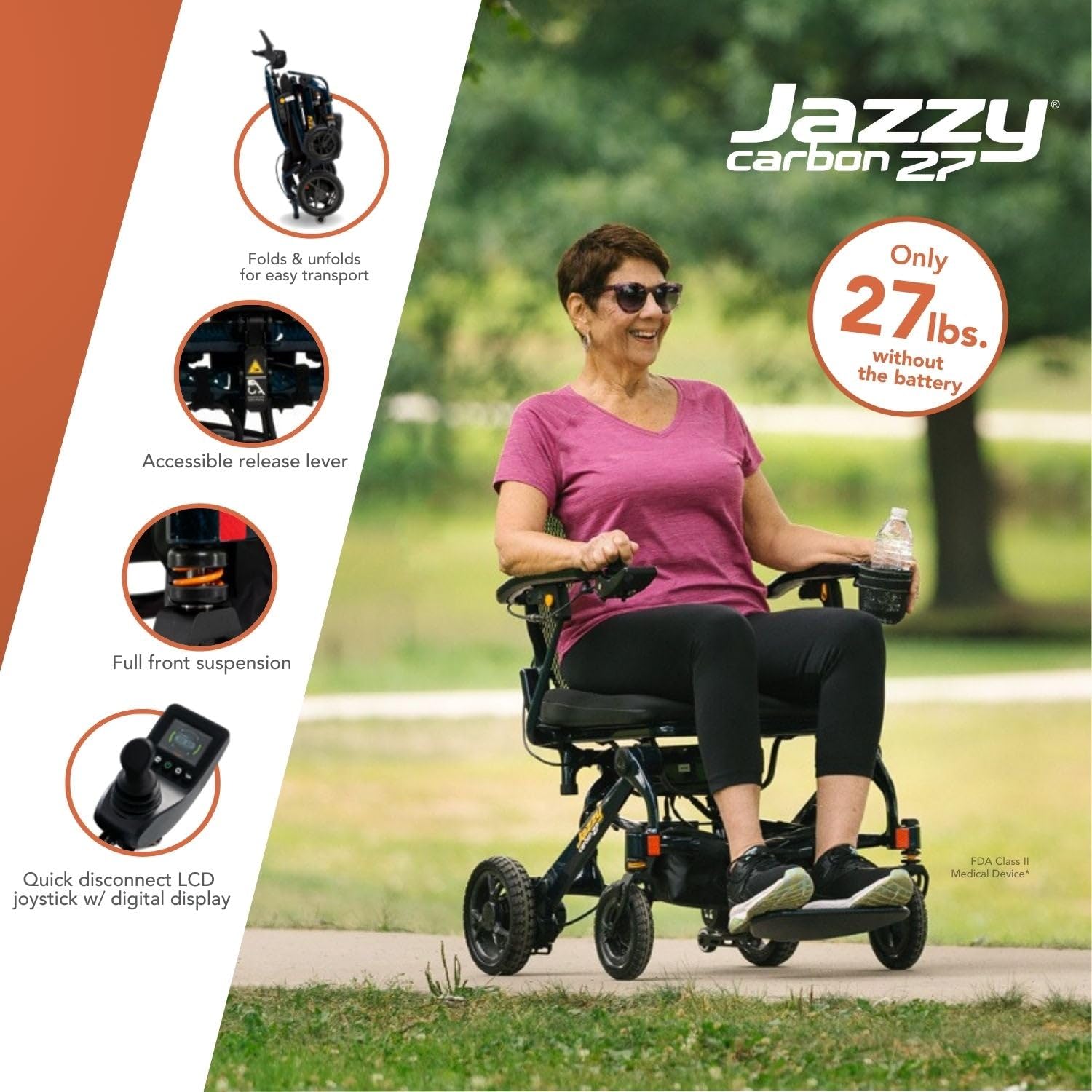 Pride Mobility Jazzy Carbon 27 Folding Travel Power Chair - 300 lb. Weight Capacity, 3.7 mph, Lightweight Foldable Electric Wheelchair for Travel – 12Ah Airline-Approved Battery (Night Sky, Blue)
