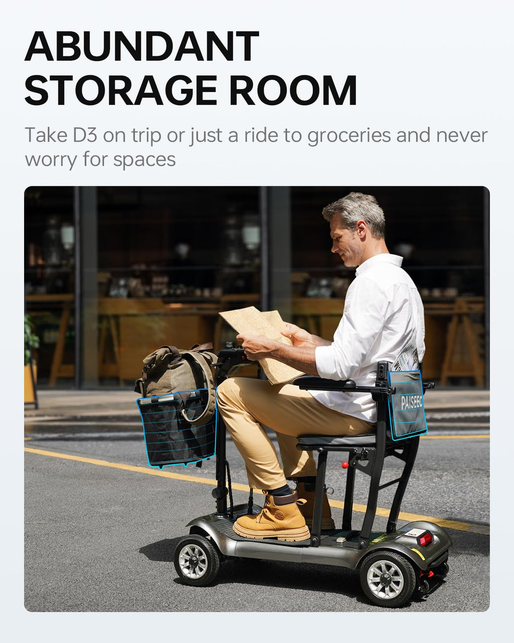 Mobility Scooter PAISEEC D3 Lightweight Mobility Scooter for Senior, 39.7 lbs Folding Mobility Scooters with 2 Batteries, All Terrain Travel Scooter up to 18.6 Miles Airline Approved Mobility Scooters