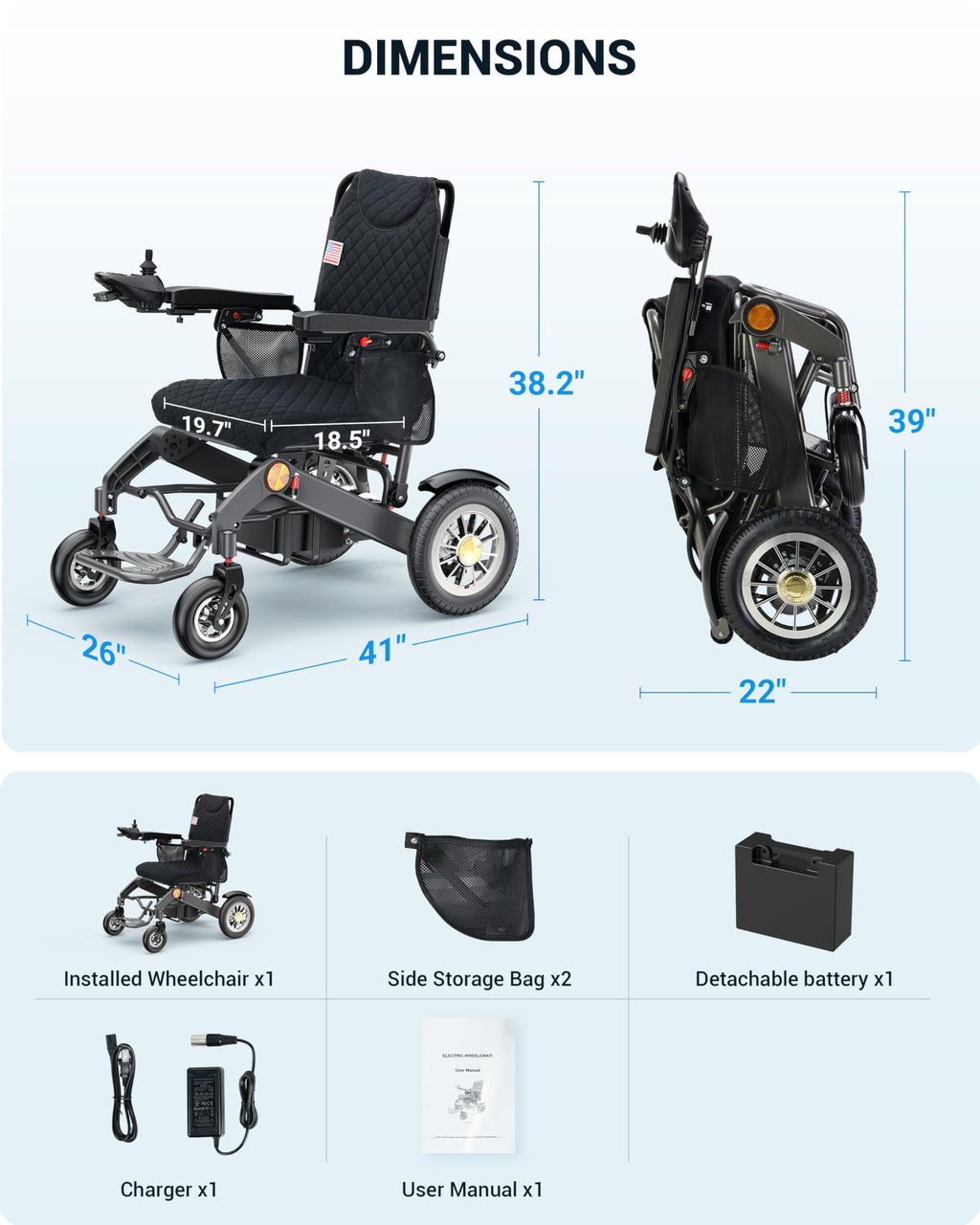 Heavy-Duty Aluminum Electric Wheelchairs for Adults - 20'' Wider Seat & 25 Miles Range, 500W Motor All Terrain Power Wheelchair with 13'' Large Tires, 400 lb Capacity Foldable Motorized Wheelchair
