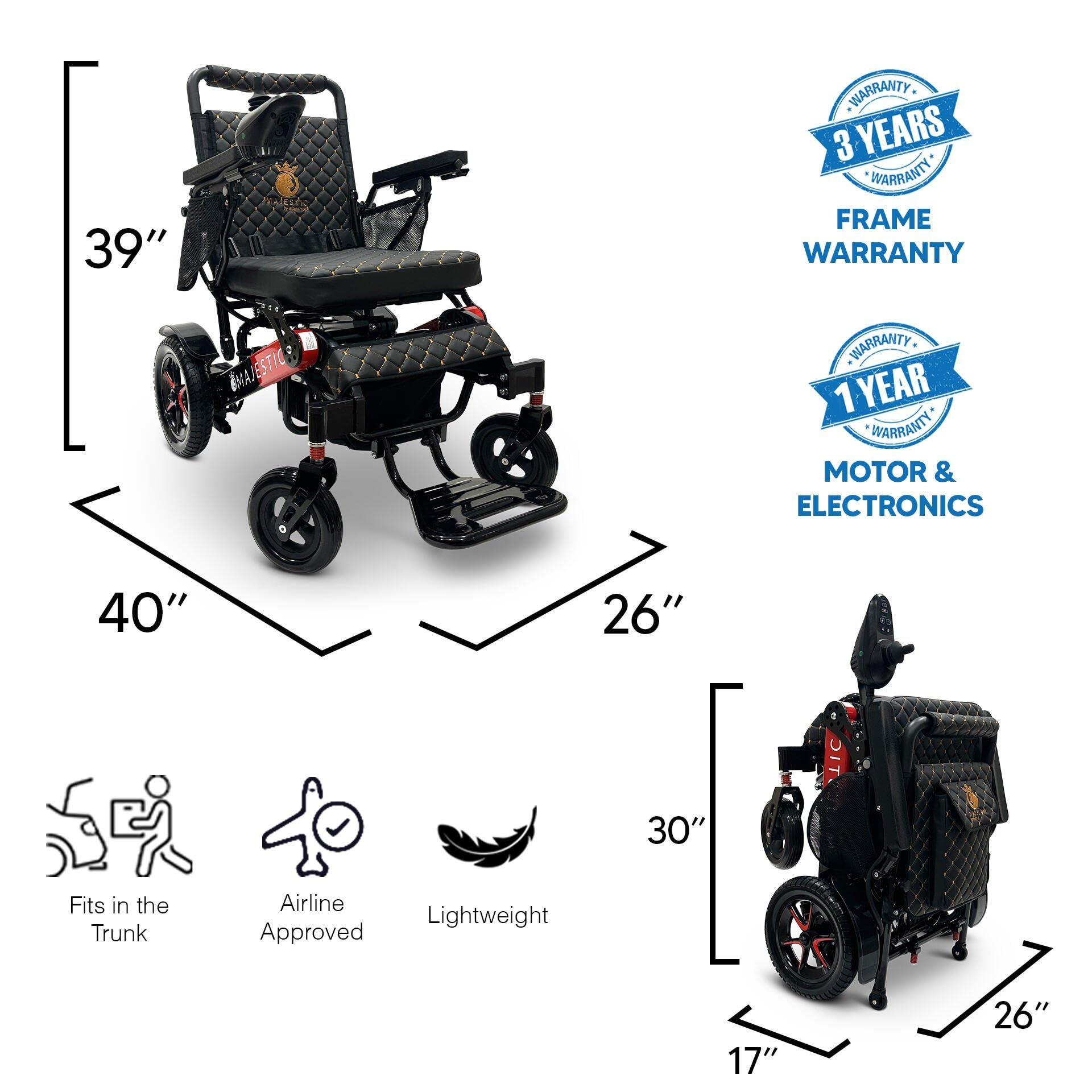 Electric Wheelchairs for Adults, Auto Folding Electric Wheelchair, 350 lbs Weight Capacity, Long Battery Range,US Based Premium Customer Support,Remote Controlled Lightweight Wheel Chair,Majestic 7000