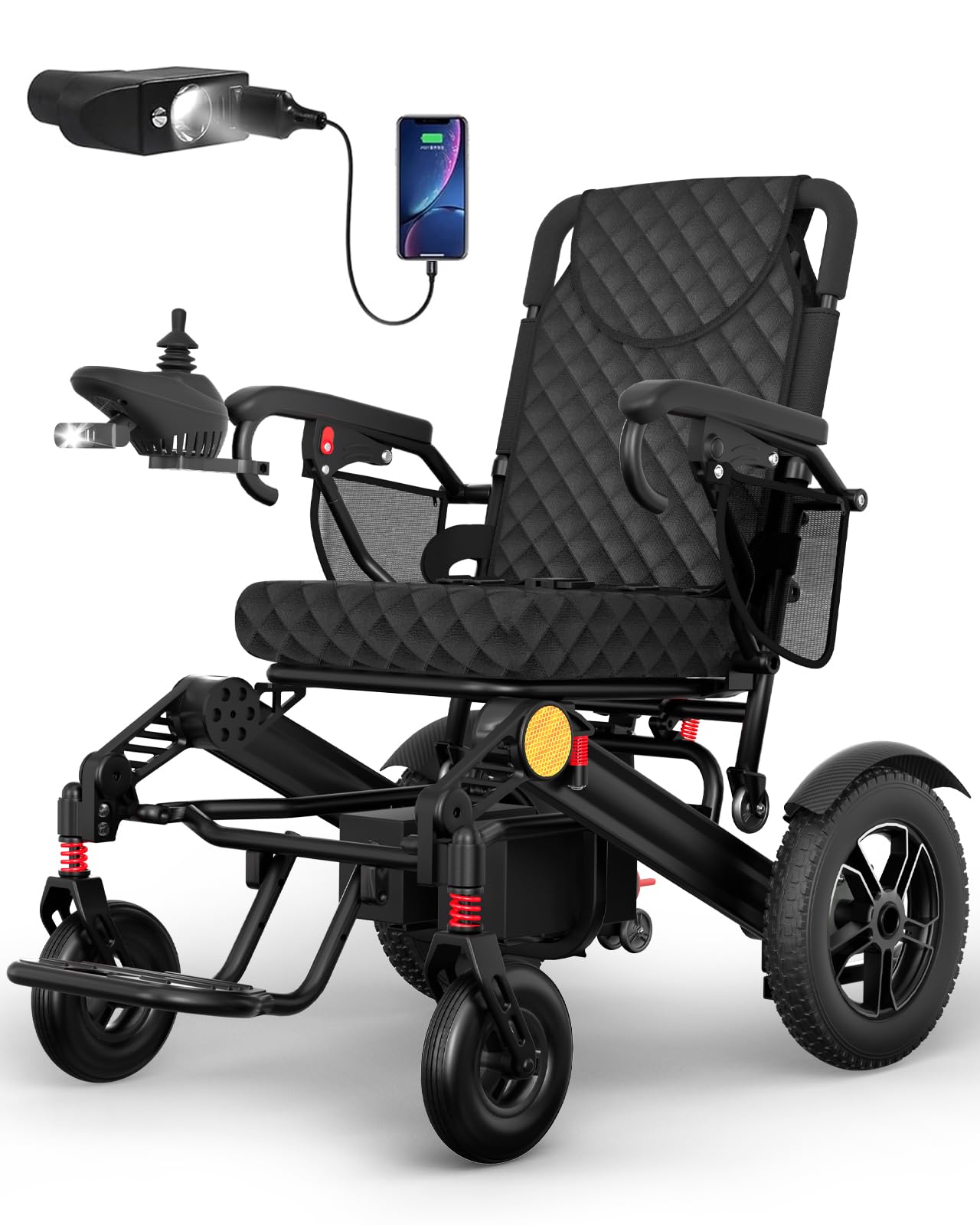 Electric Wheelchair for Adults, 25+ Miles Travel Range High Tech Electric Wheelchairs Support 350LB, 3 Seconds Folding Portable Wheelchair for Transport, All Terrain 500W Motorized Wheelchair