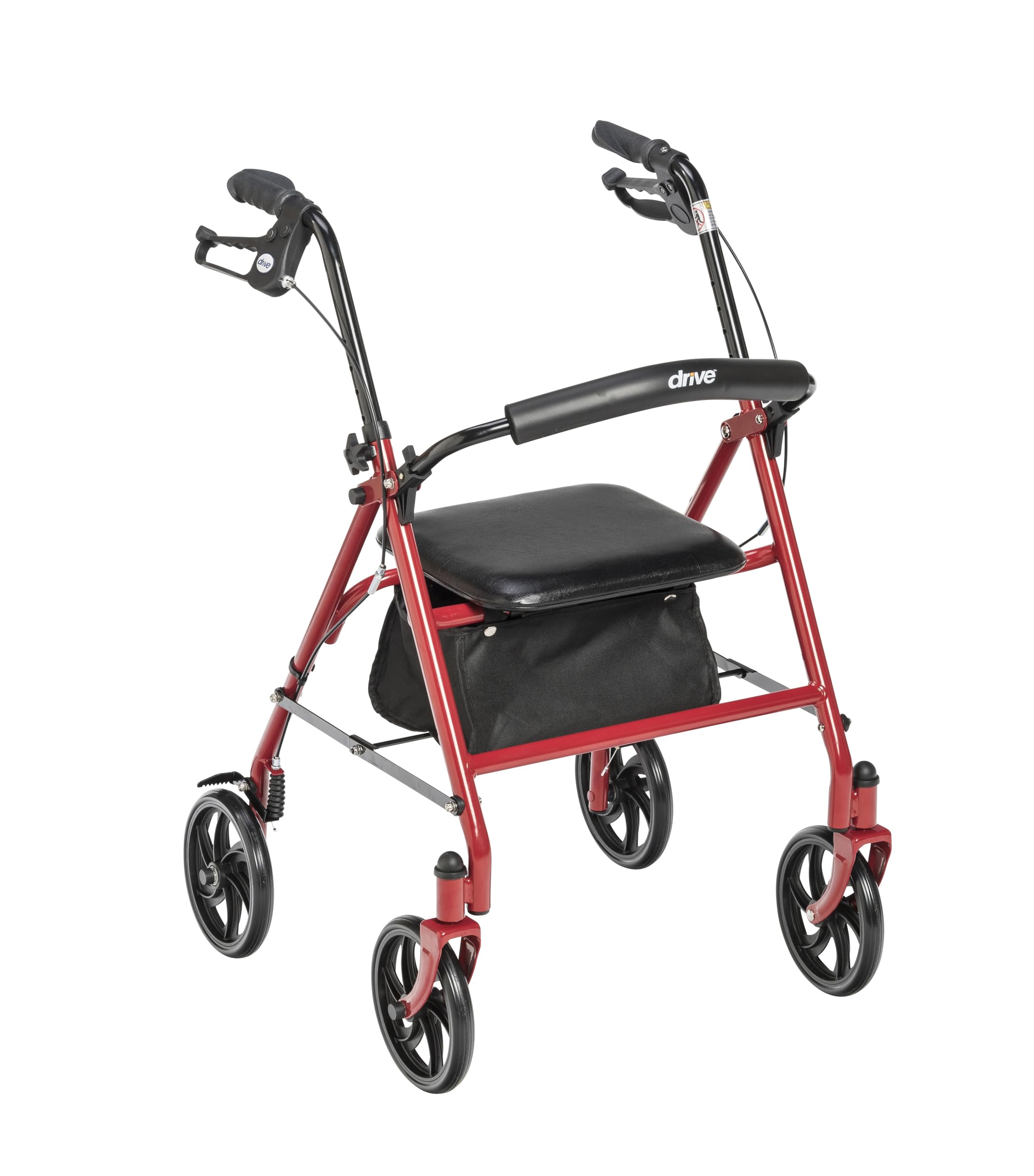 Drive Medical Rollator Walker with Seat - Stable Mobility Support - Height Adjustable - Durable Steel Frame Construction - Smooth 7.5" Wheels - Foldable Frame - 350 Lb Limit - Red