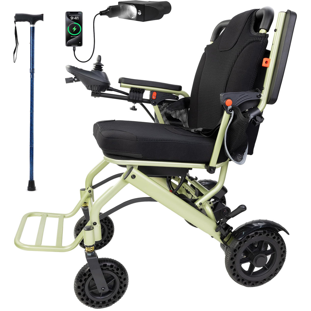Goldseason Electric Wheelchairs for Adults Foldable, 33 Lbs Lightweight Electric Wheelchair, All Terrain Compact Portable Motorized Wheelchair for Seniors, 330 Lbs Capacity (Apple Green)