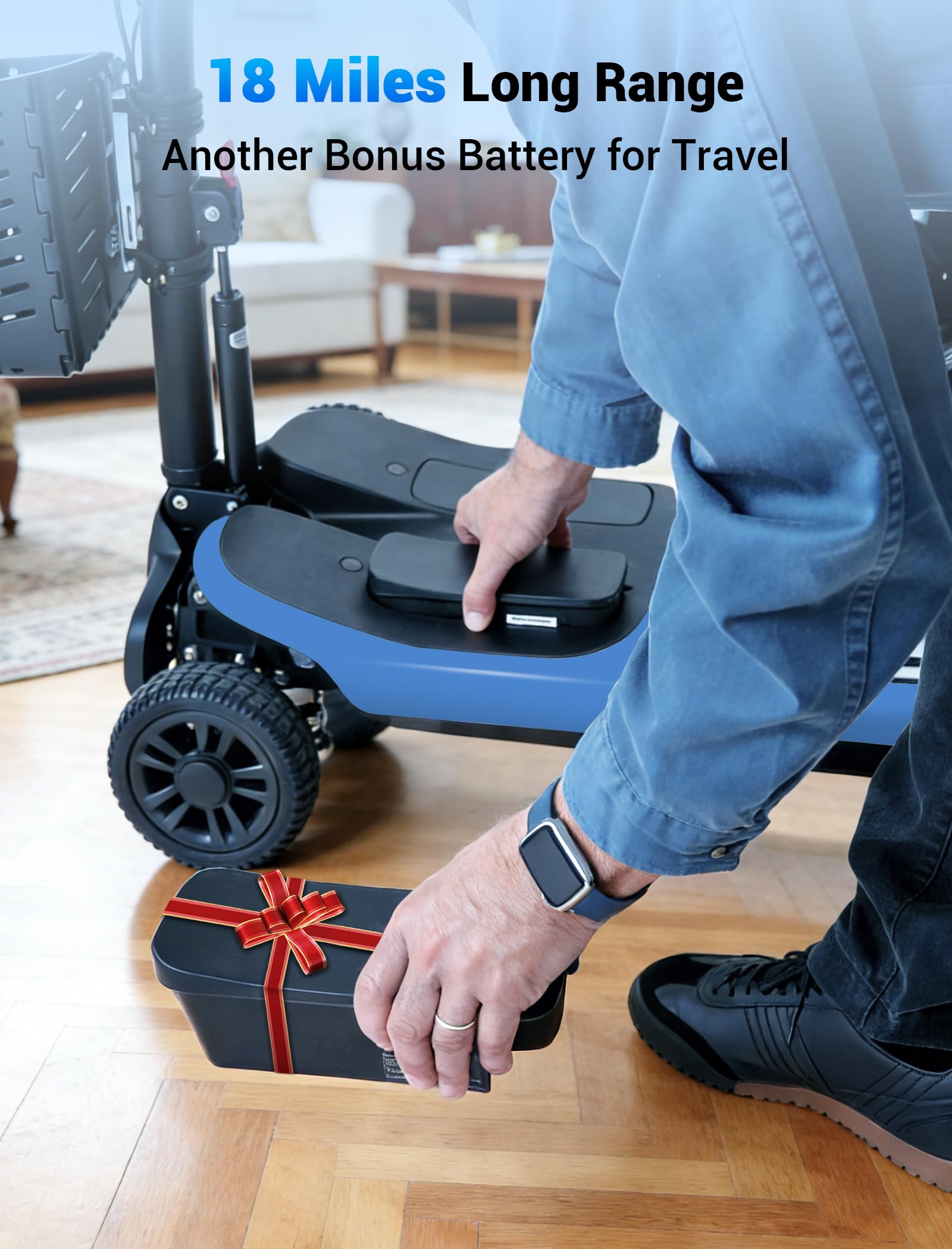 Aotedor Mobility Scooter for Seniors, 3 Batteries 18 Miles Long Range Mobility Scooter for Adults 46lb Lightweight Folding Electric Portable Scooter with Detachable Basket All-Terrain Airline Approved
