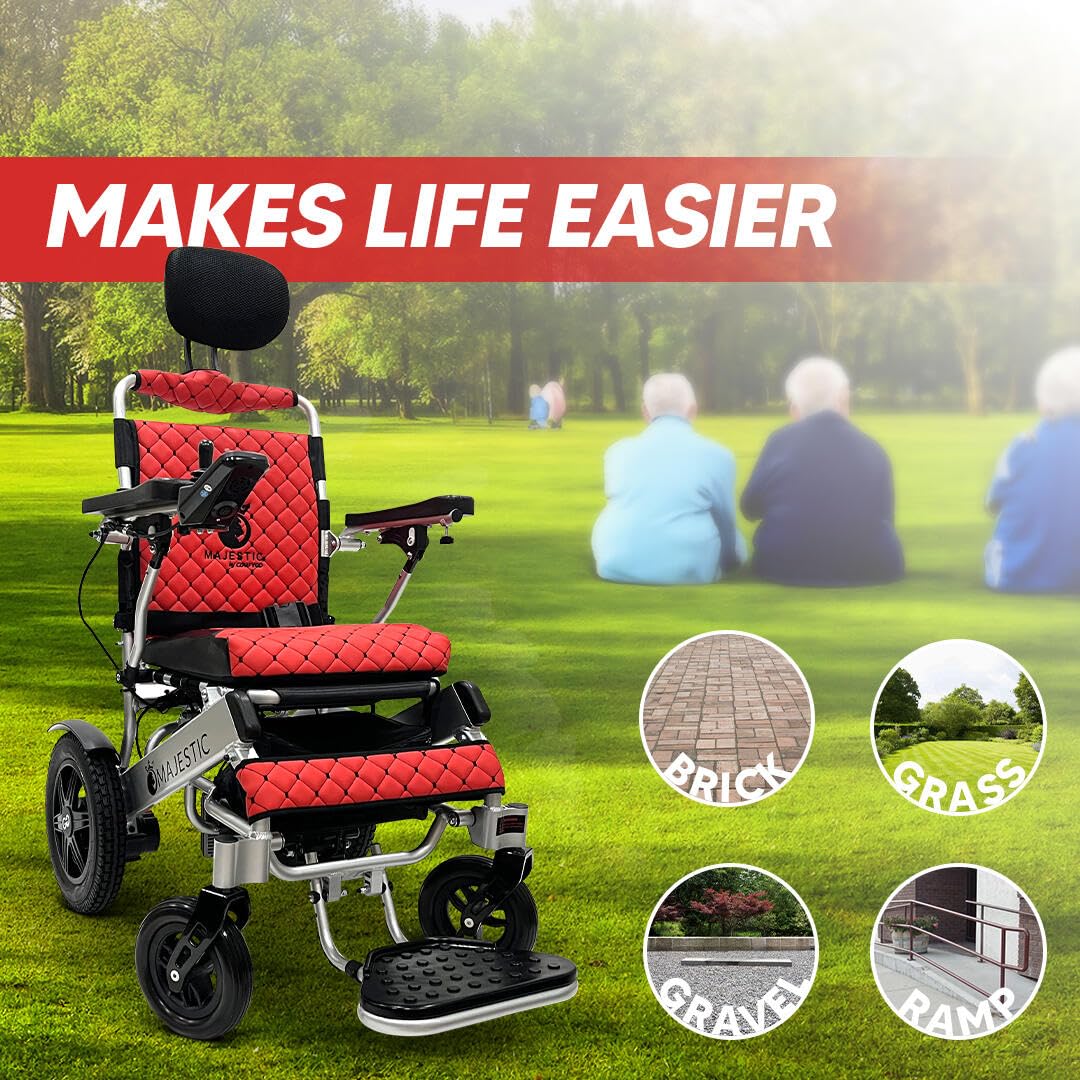 Auto Reclining Electric Wheelchair, 350 lbs Weight Capacity, 19 Miles Battery Range, Electric Wheelchairs for Adults, US Based Support, Remote Controlled Lightweight Wheel Chair, IQ-9000 by Majestic