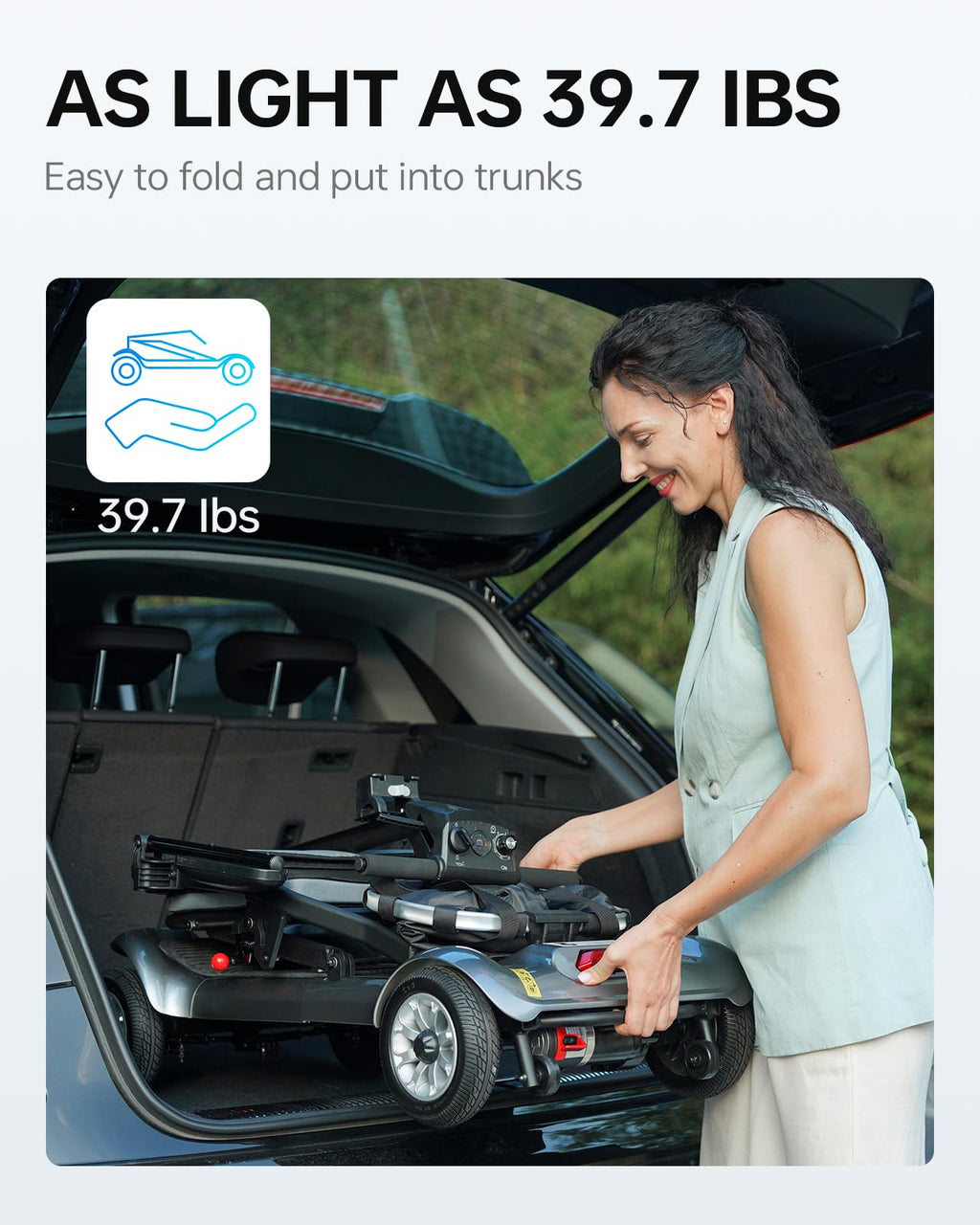 Mobility Scooter PAISEEC D3 Lightweight Mobility Scooter for Senior, 39.7 lbs Folding Mobility Scooters with 2 Batteries, All Terrain Travel Scooter up to 18.6 Miles Airline Approved Mobility Scooters