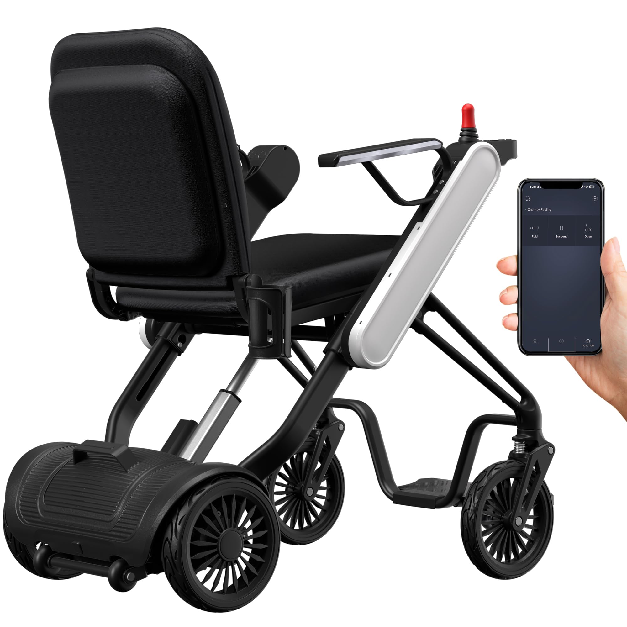 Goldseason Electric Wheelchair for Adults, Fully Automatic Folding & Unfolding, APP Bluetooth Remote Control, Ultra-Light Smart Powered Wheelchair Ideal for Seniors/Travelers (White)