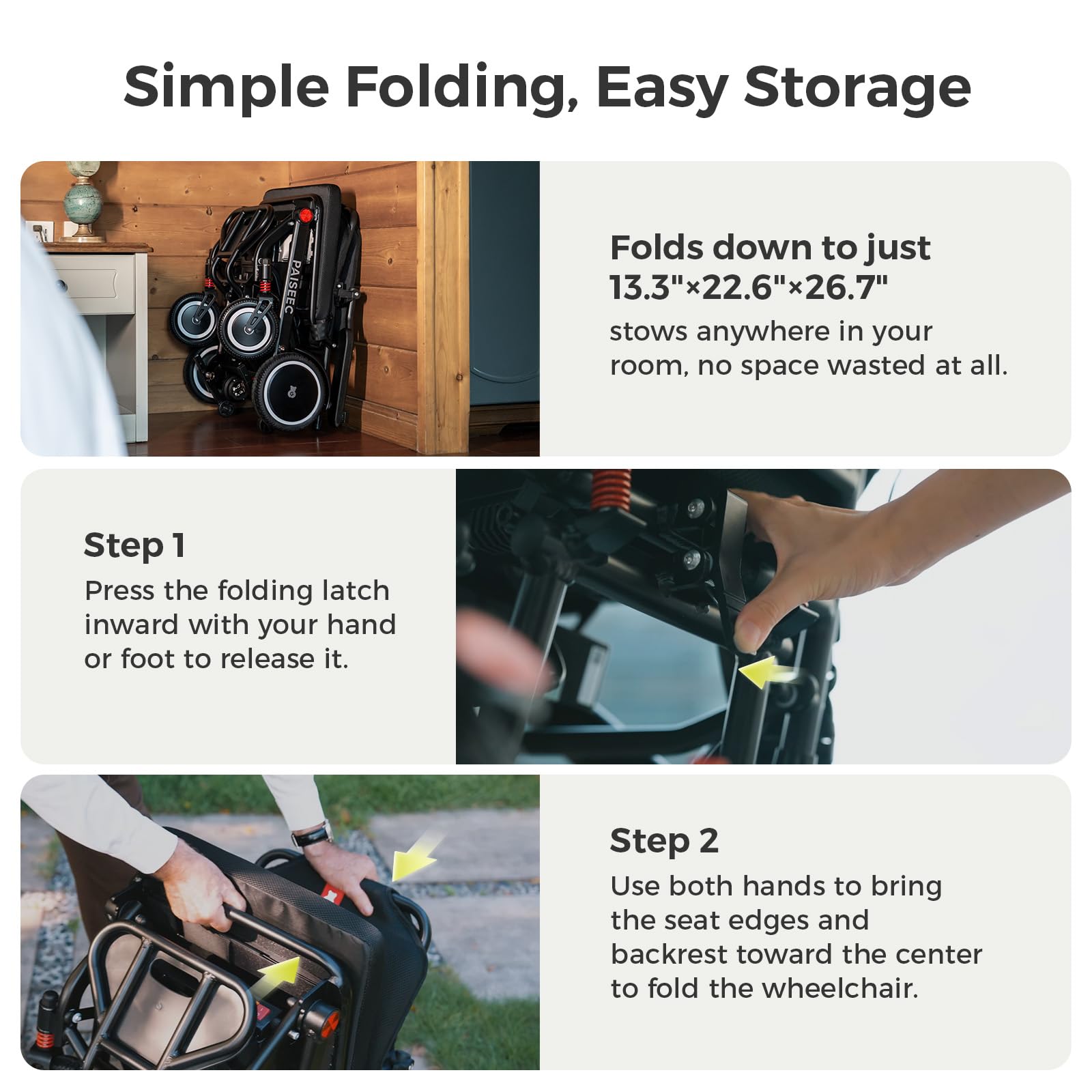 Paiseec Lightweight Electric Wheelchair Foldable, Only 32 lbs, Power Wheelchair for Adults/Seniors, Compact Electric Wheelchair for Travel, Airline Approved, Up to 11 Miles, Outdoor & Indoor
