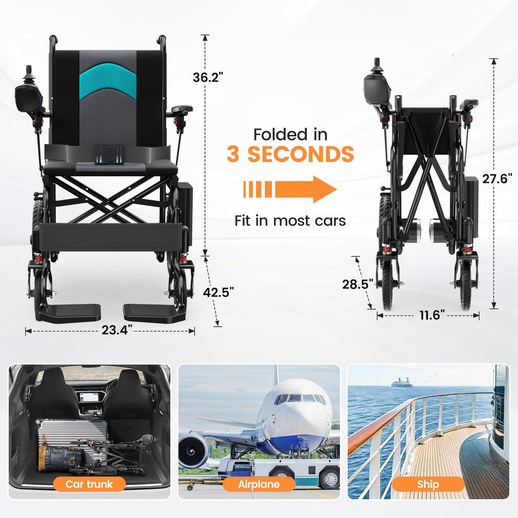 Electric Wheelchairs for Adults Lightweight 38lbs, Foldable Motorized Wheelchair for Seniors, 15 Miles Long Travel Range, All Terrain Portable Power Wheelchair Support 350 lbs(18.5 Inch Wide Seat)