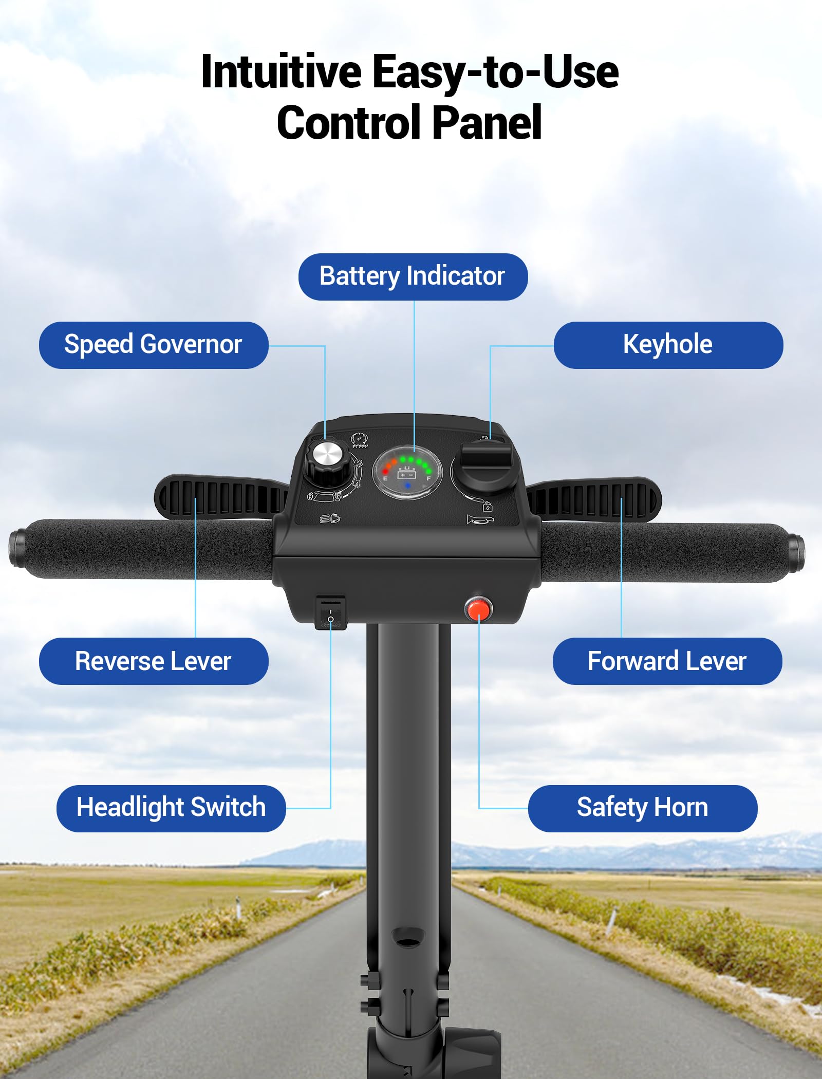 4 Wheel Mobility Scooter, Electric Mobility Scooter for Adults, Driving 22 Miles, Airlines Approved, Foldable Scooter w/249WH*2 Batteries Charger Under Seat Storage Dustproof Cover (Blue)