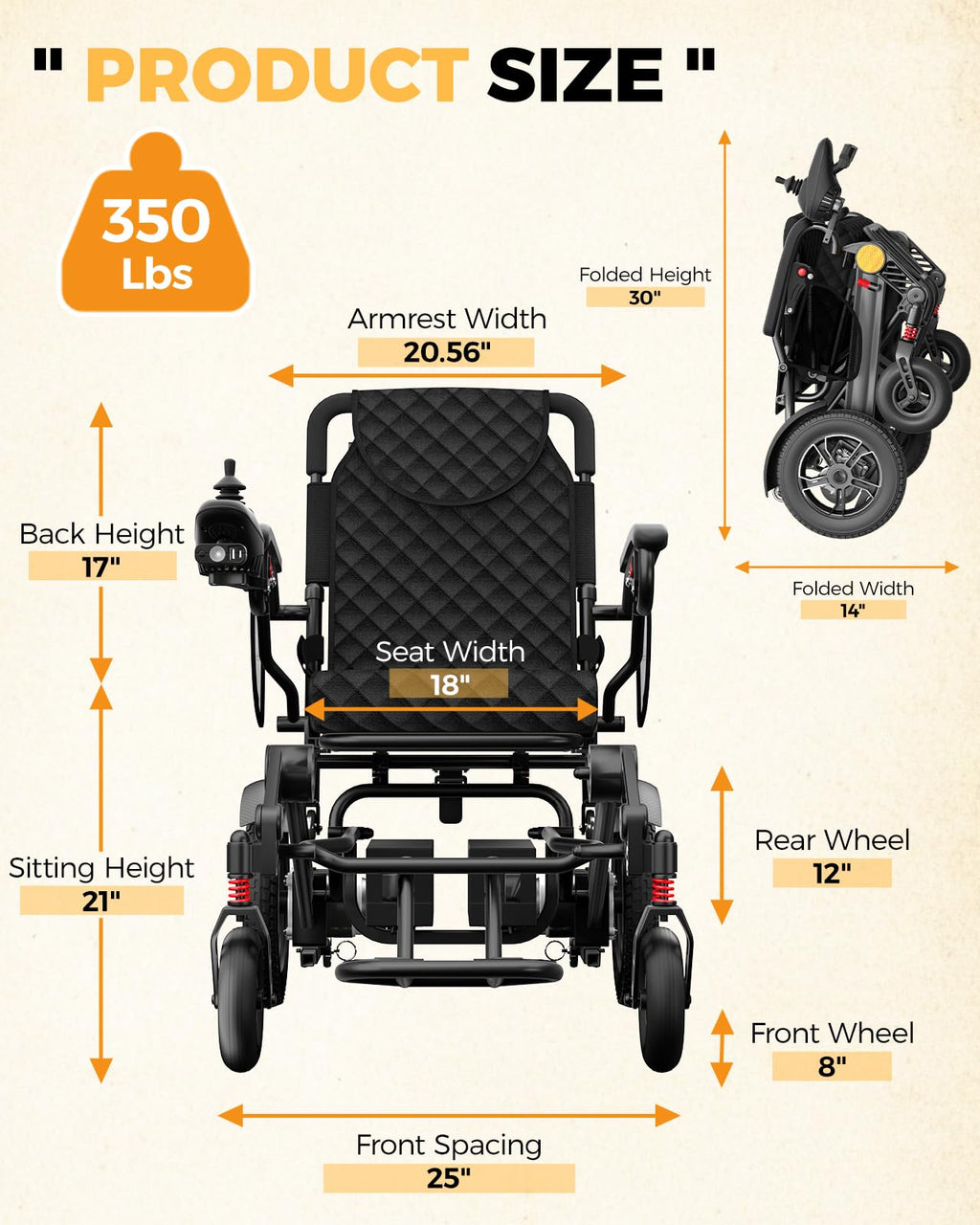 Electric Wheelchair for Adults, 25+ Miles Travel Range High Tech Electric Wheelchairs Support 350LB, 3 Seconds Folding Portable Wheelchair for Transport, All Terrain 500W Motorized Wheelchair