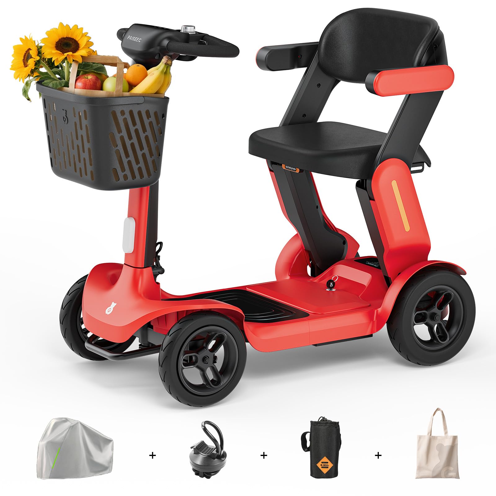 Paiseec Powered Mobility Scooter S3, Removable Battery Foldable Electric Scooter with AI Safety System, Folding Mobility Scooter for Adults Seniors, 25 Miles 6 MPH 300 lbs, All Terrain, Slope Safety