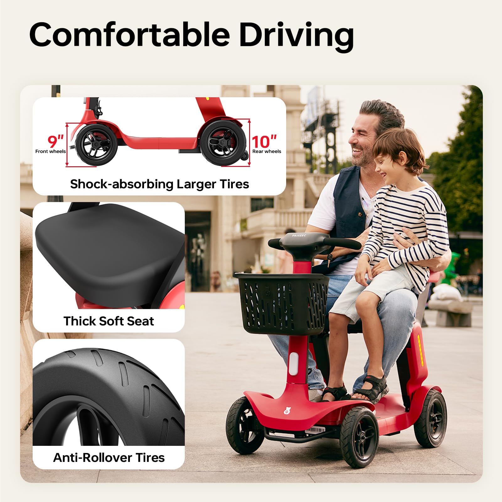 Paiseec Powered Mobility Scooter S3, Removable Battery Foldable Electric Scooter with AI Safety System, Folding Mobility Scooter for Adults Seniors, 25 Miles 6 MPH 300 lbs, All Terrain, Slope Safety