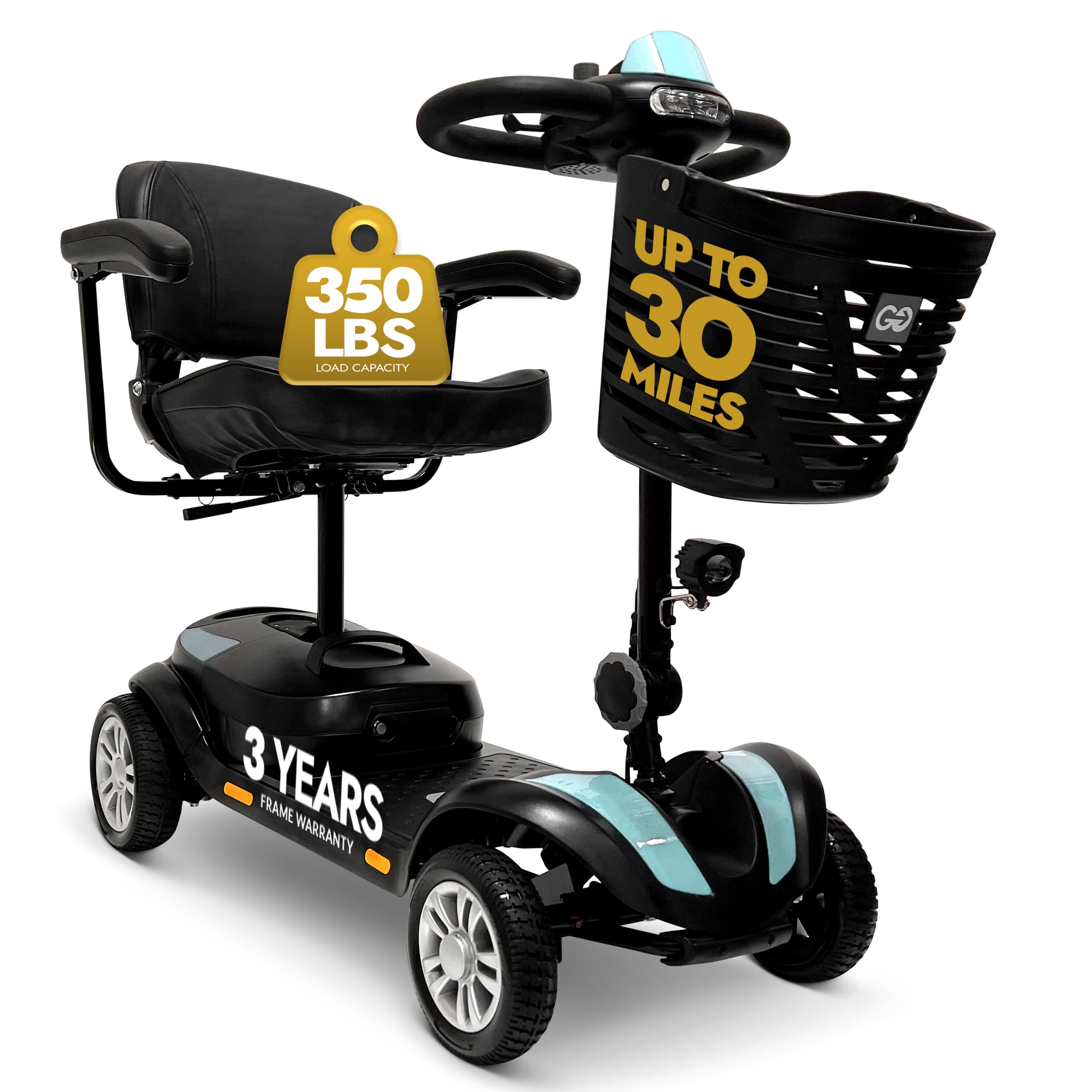 Comfygo Electric Mobility Scooter Z-4 for Adults,Comfortable Scooters for Seniors,350 lbs Weight Capacity,Only 8 Lbs Battery with Extremely Powerful Motor (Baby Blue, Up to 30 Miles Range)