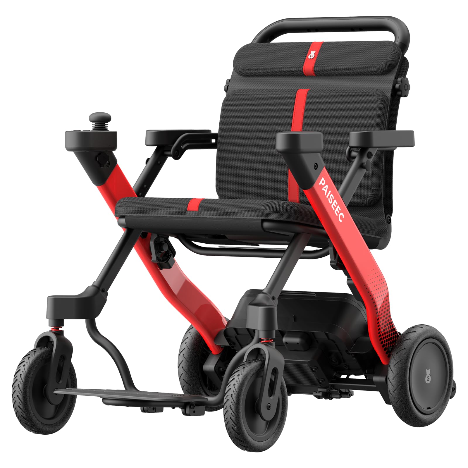 Foldable Electric Wheelchair for Adults & Seniors, Power Wheelchair Walker Combo with Height-Adjustable Handles, Airline Approved, Travel Size, 18 Miles Range, Motorized Wheelchair, Red, Paiseec W1