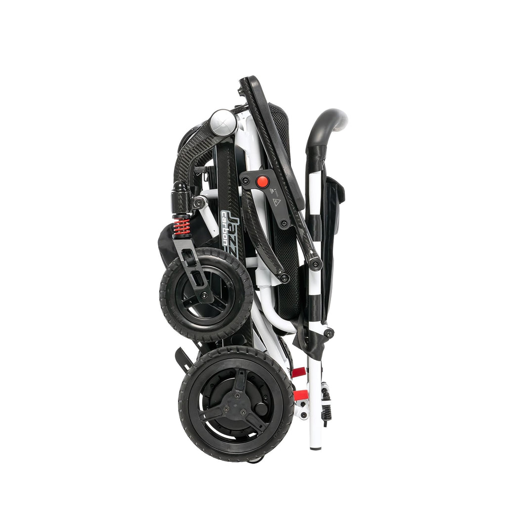 Pride Mobility Jazzy Carbon Power Chair - Electric Wheelchair for Adults, 300 Lbs Weight Capacity, 12 Ah Battery, White, 17"x17" Black Foam Seat