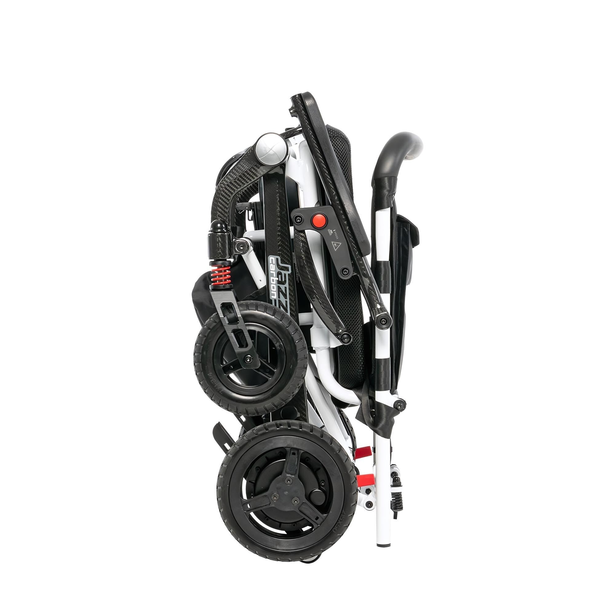 Pride Mobility Jazzy Carbon Power Chair - Electric Wheelchair for Adults, 300 Lbs Weight Capacity, 12 Ah Battery, White, 17"x17" Black Foam Seat