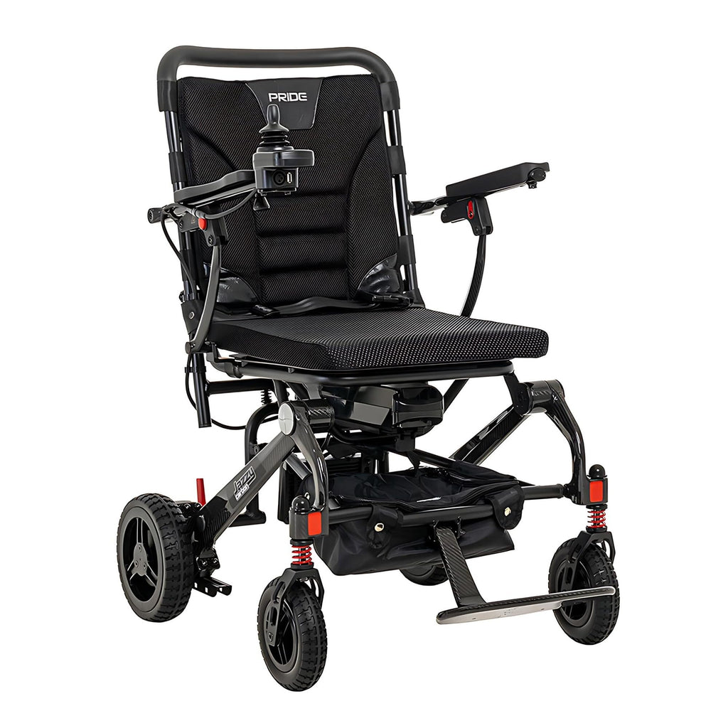 Pride Mobility Jazzy Carbon Power Chair - Electric Wheelchair for Adults, 300 Lbs Weight Capacity, 12 Ah Battery, Black, 17"x17" Black Foam Seat